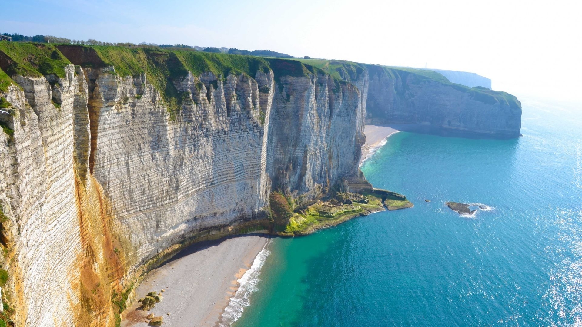 Klif, Morze, Plaża, Etretat, Normandia, Francja