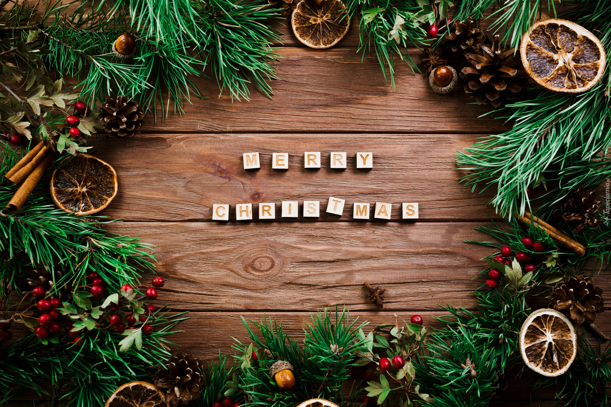 Boże Narodzenie, Napis, Merry Christmas, Klocki, Szyszki