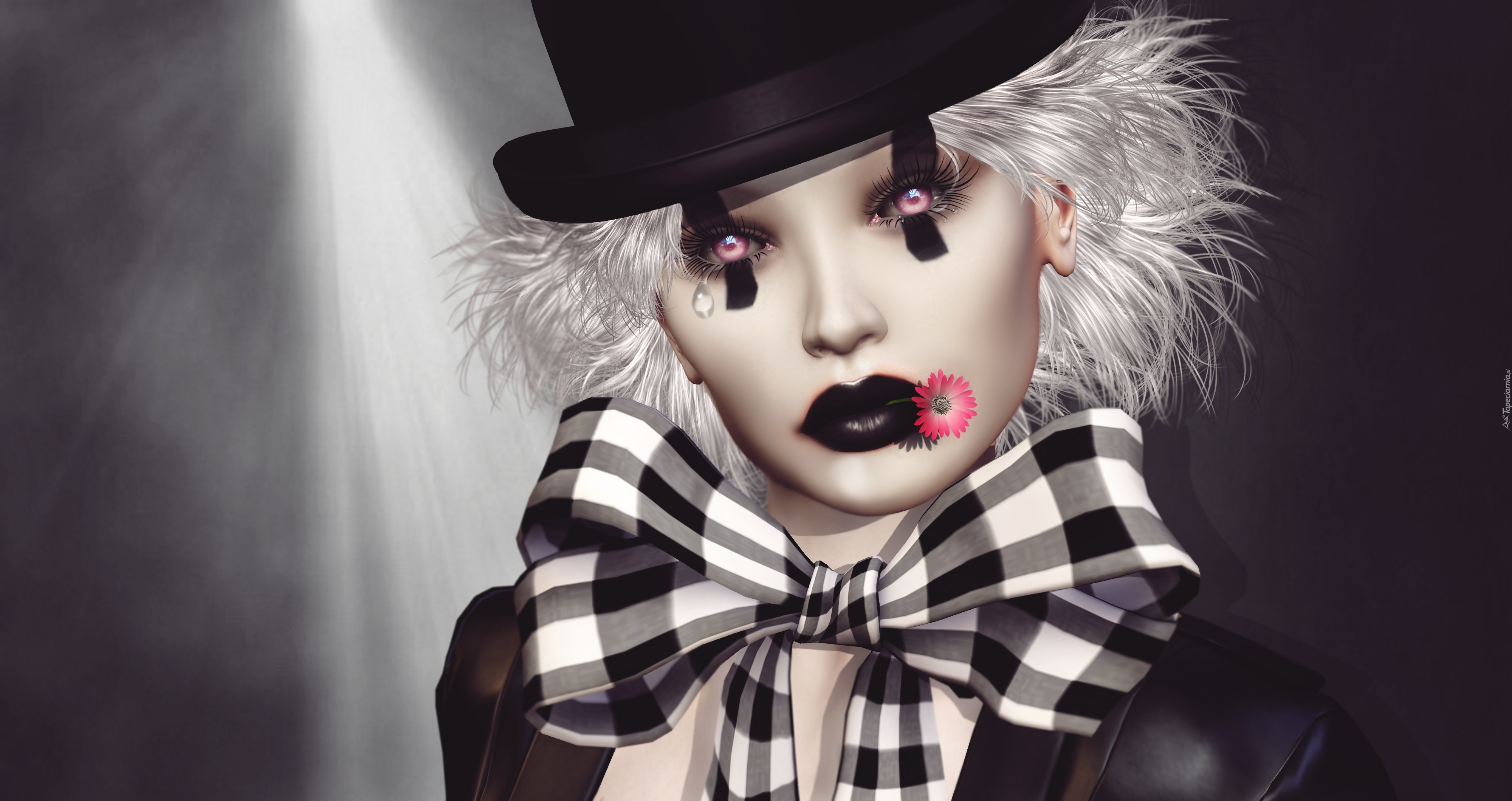 Kobieta, Kapelusz, Makijaż, Kokarda, Grafika 2D, Pierrot