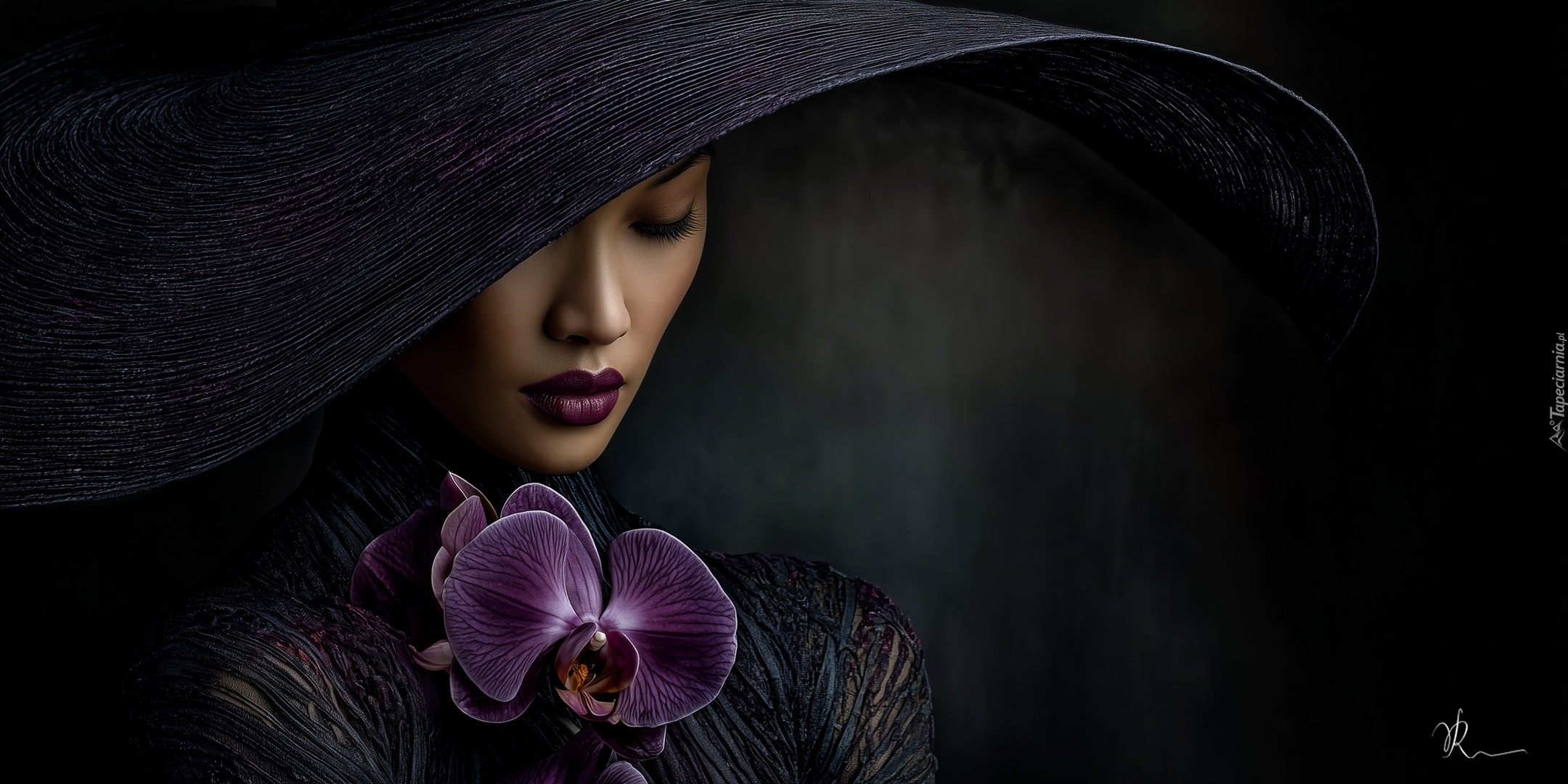 Kobieta, Kapelusz, Storczyk, Grafika AI