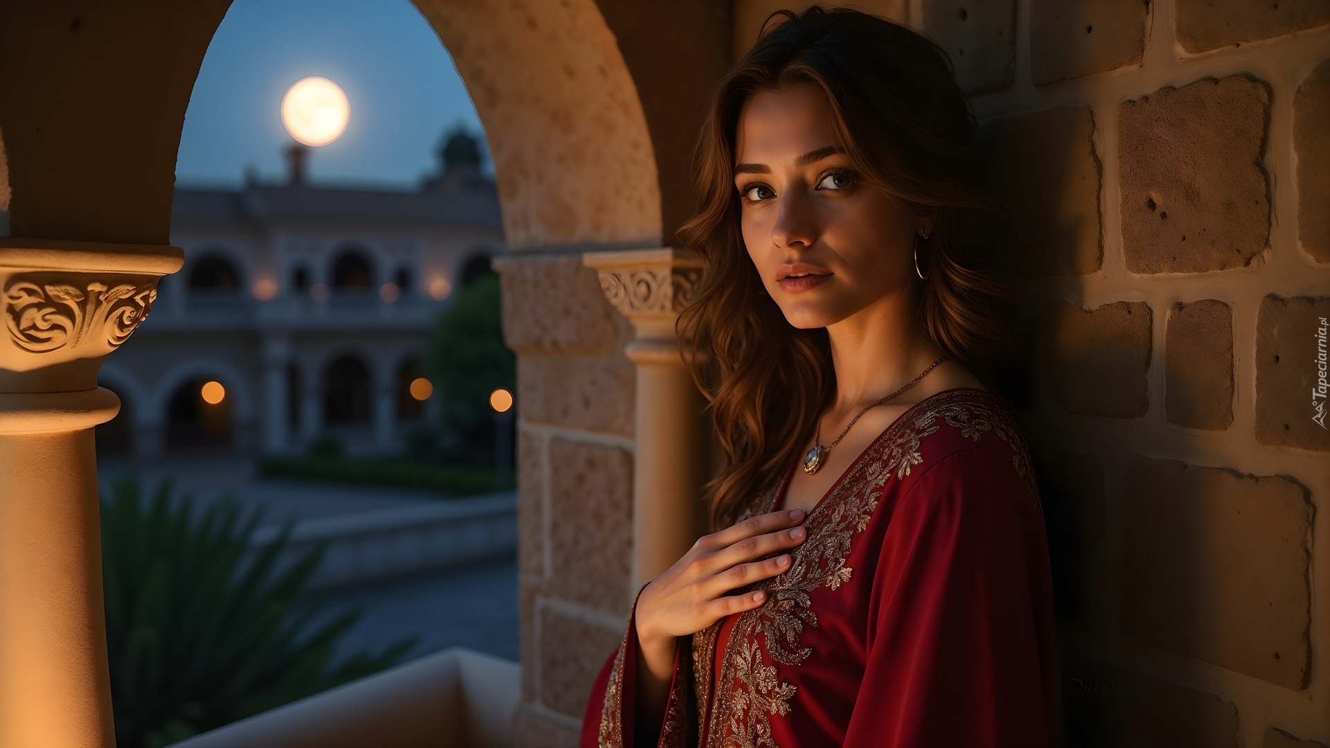 Kobieta, Czerwona, Bluzka, Mur