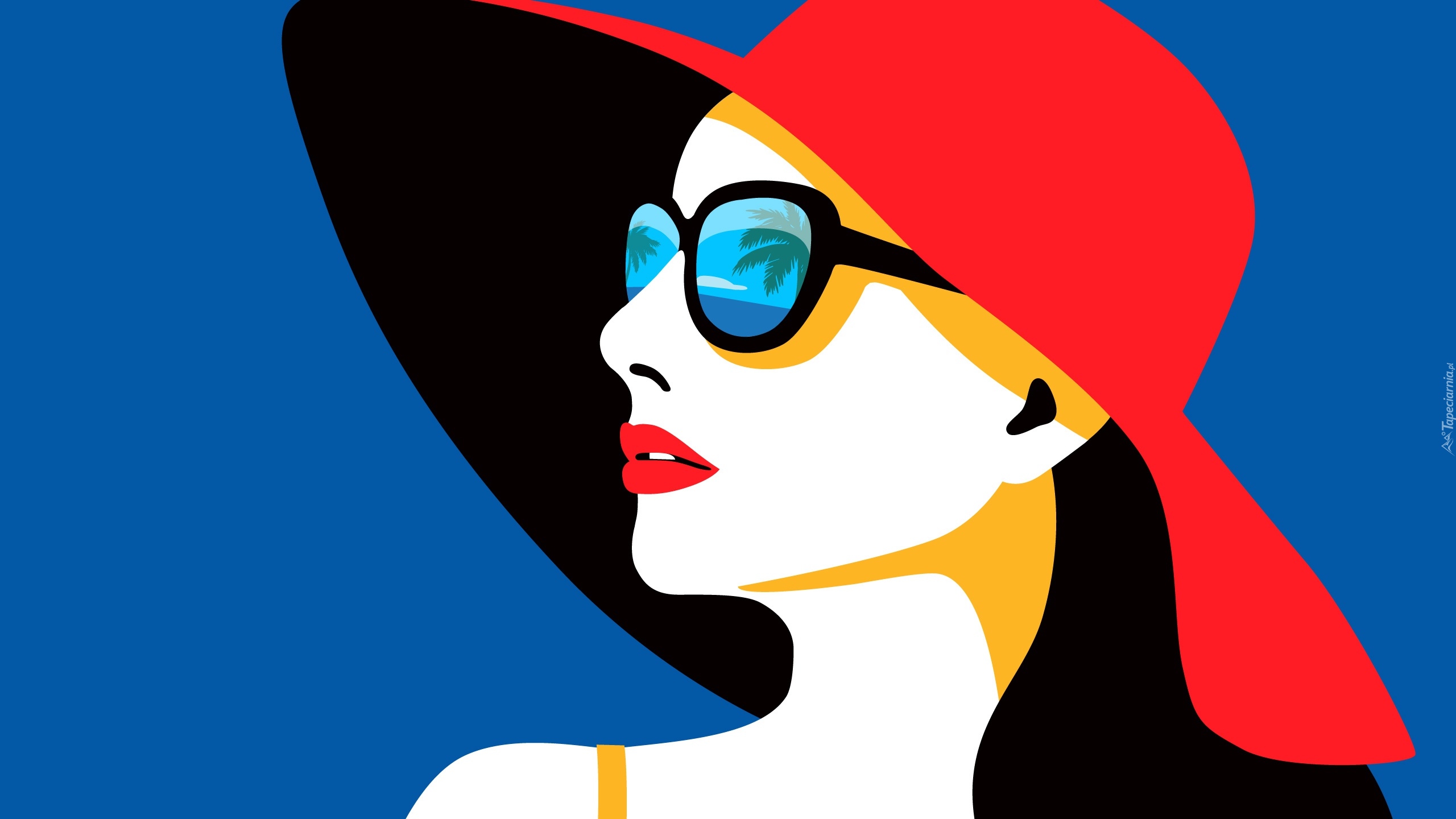 Kobieta, Czerwony, Kapelusz, Okulary, Grafika 2D
