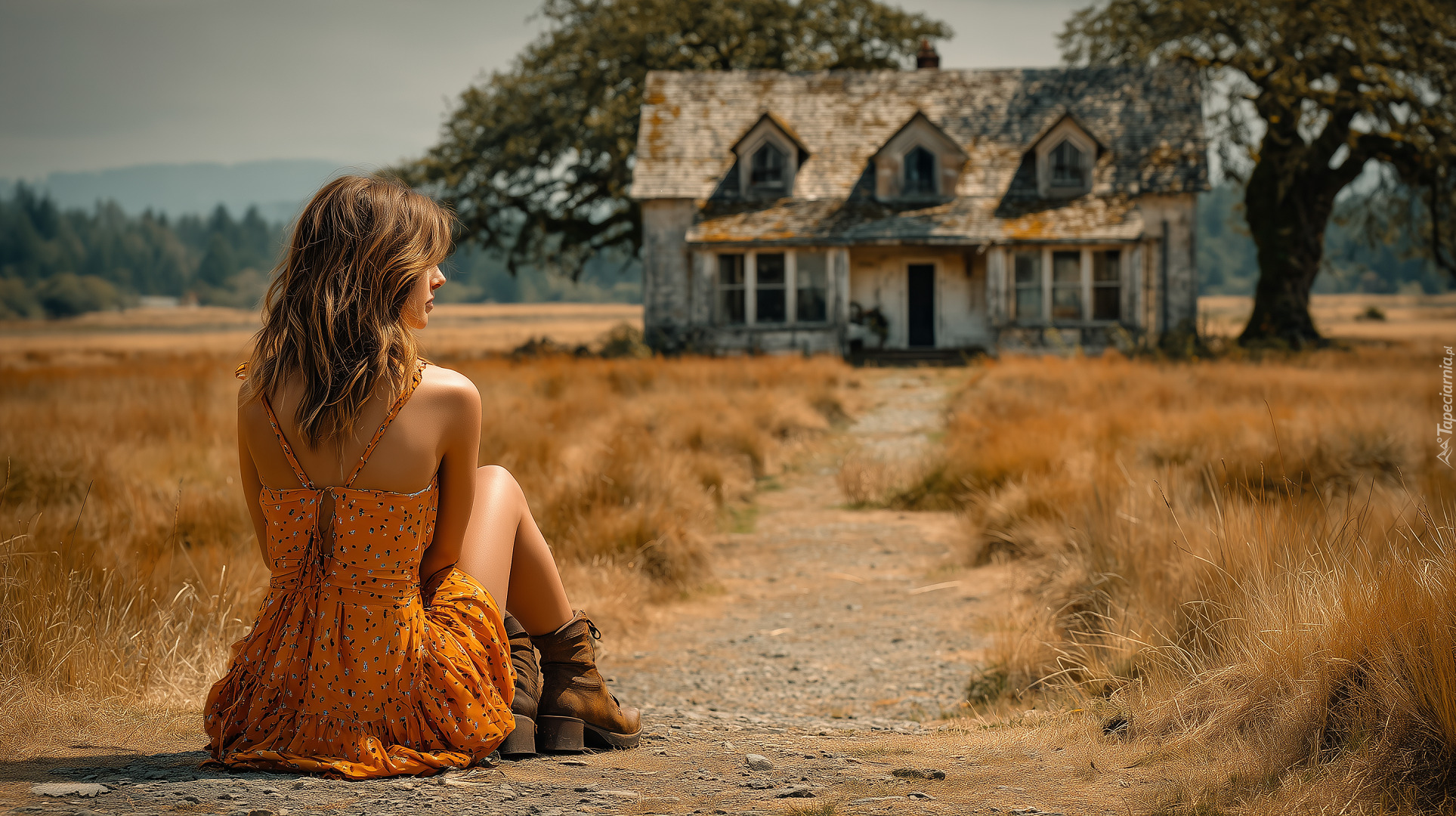 Kobieta, Letnia, Sukienka, Ścieżka, Dom