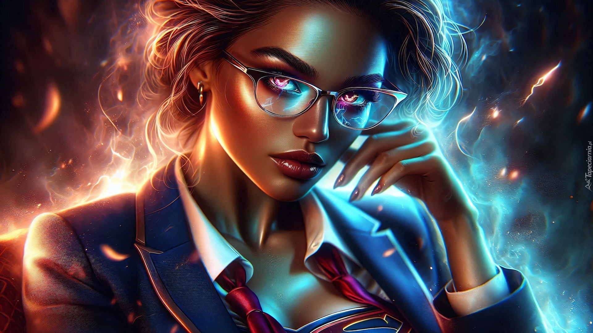 Kobieta, Spojrzenie, Okulary, Marynarka, Grafika