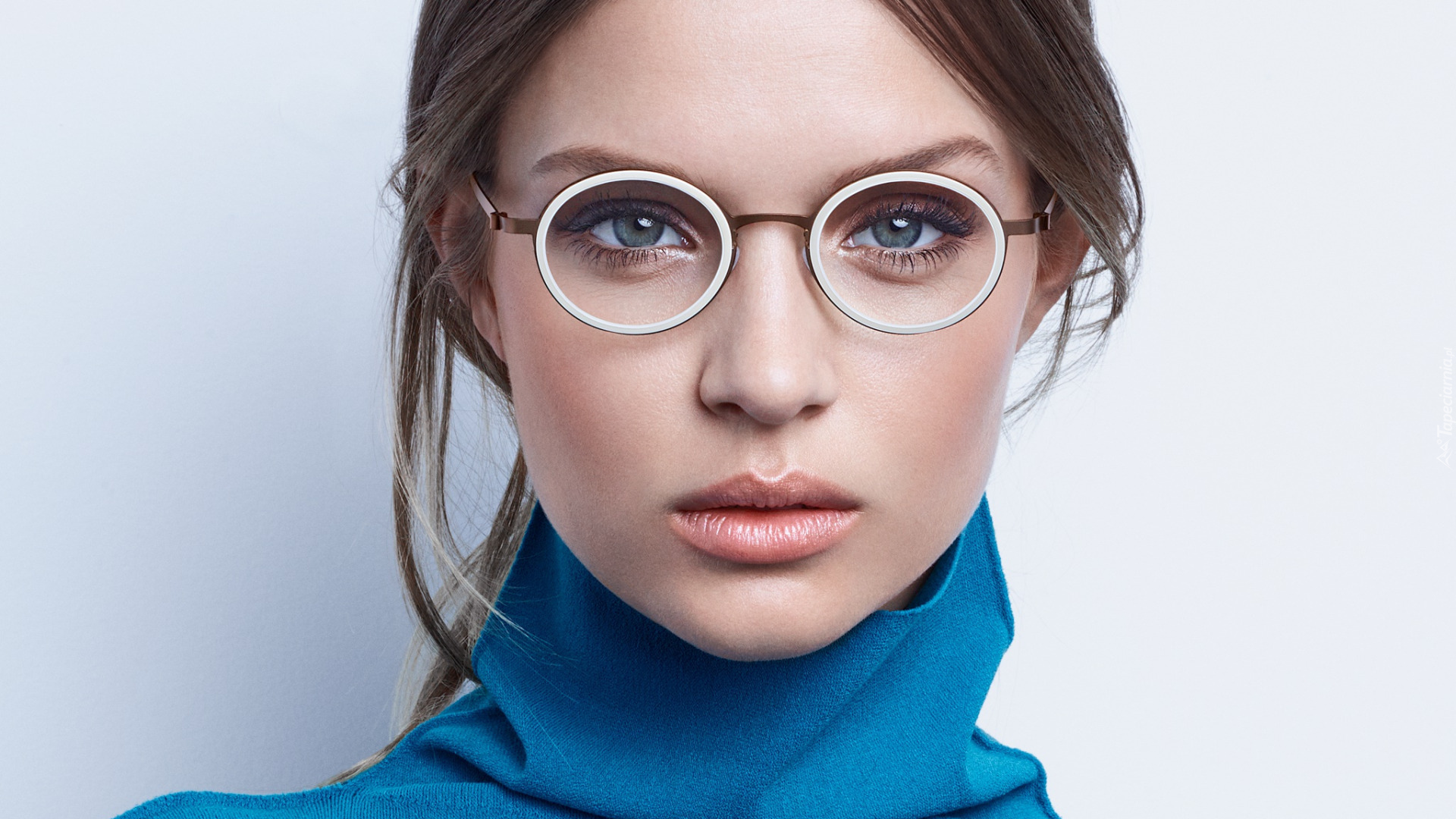 Kobieta, Okulary, Niebieski, Golf