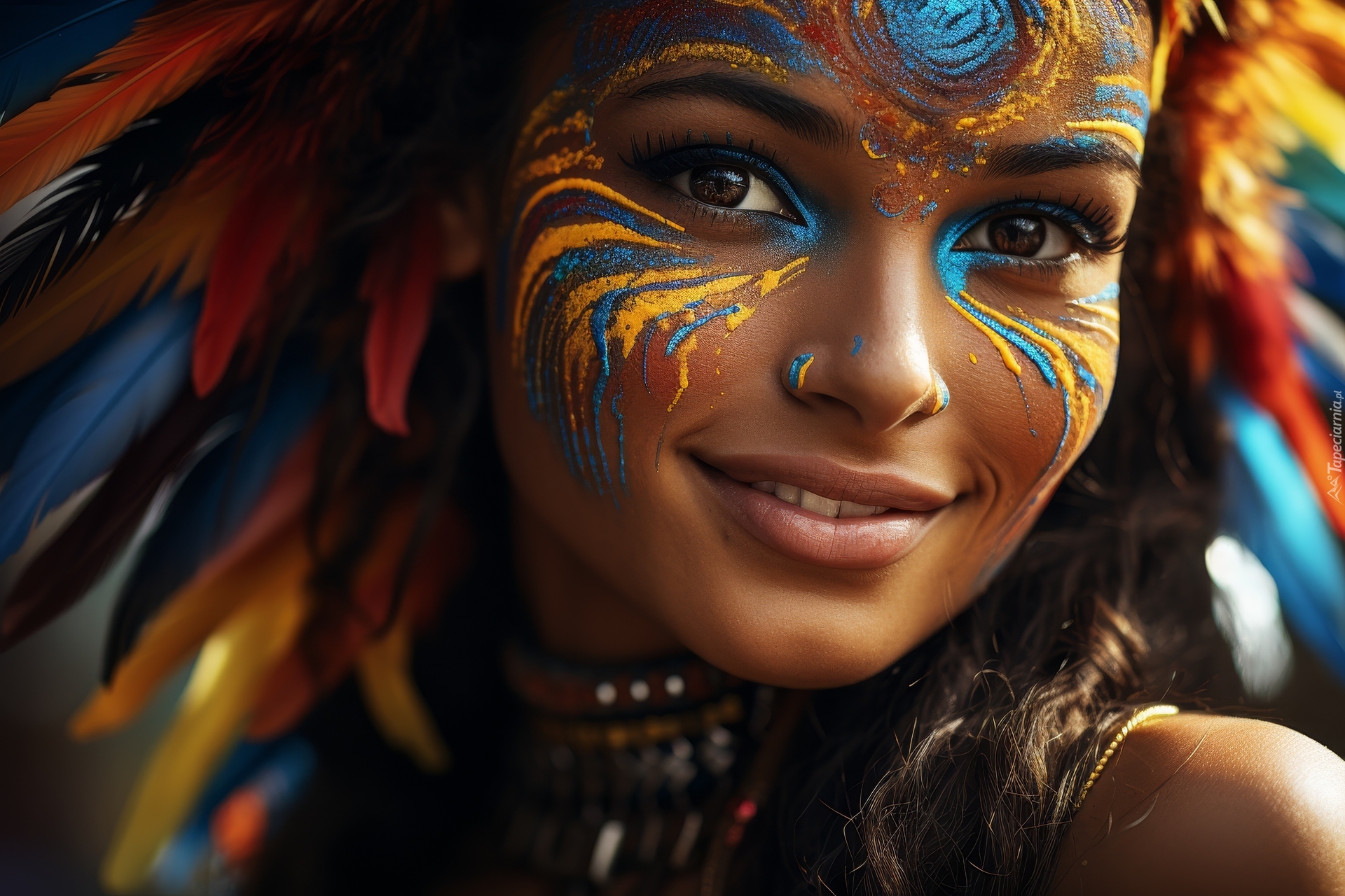 Uśmiechnięta, Kobieta, Twarz, Bodypainting, AI