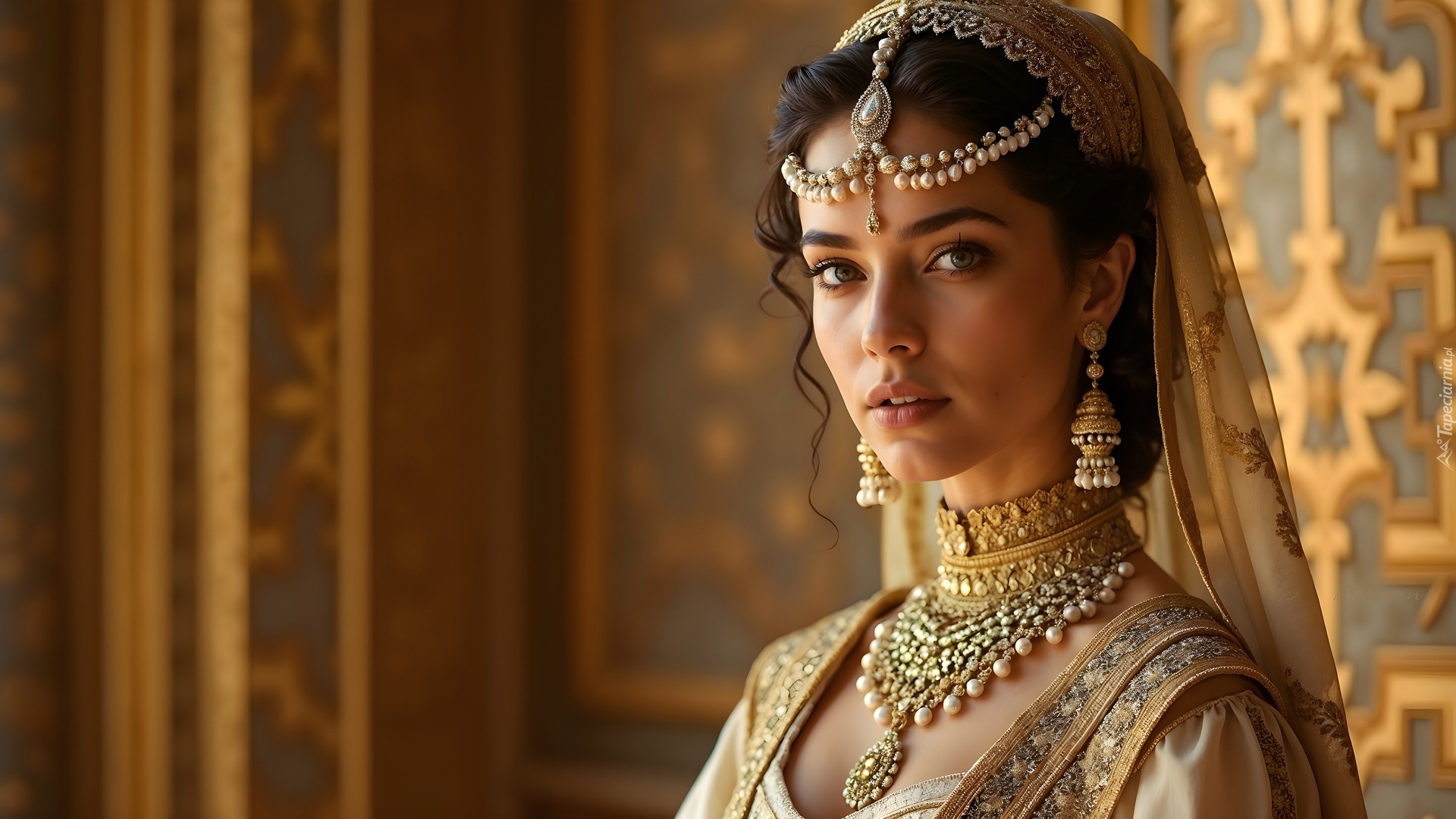 Kobieta, Biżuteria, Naszyjnik, Kolczyki