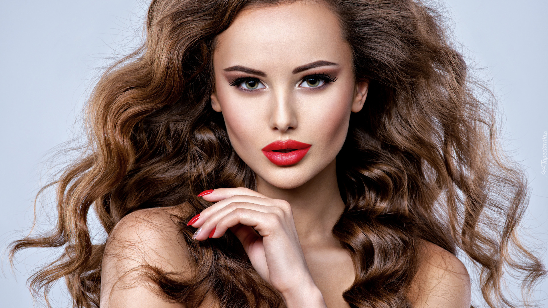 Kobieta, Długie, Włosy, Makijaż