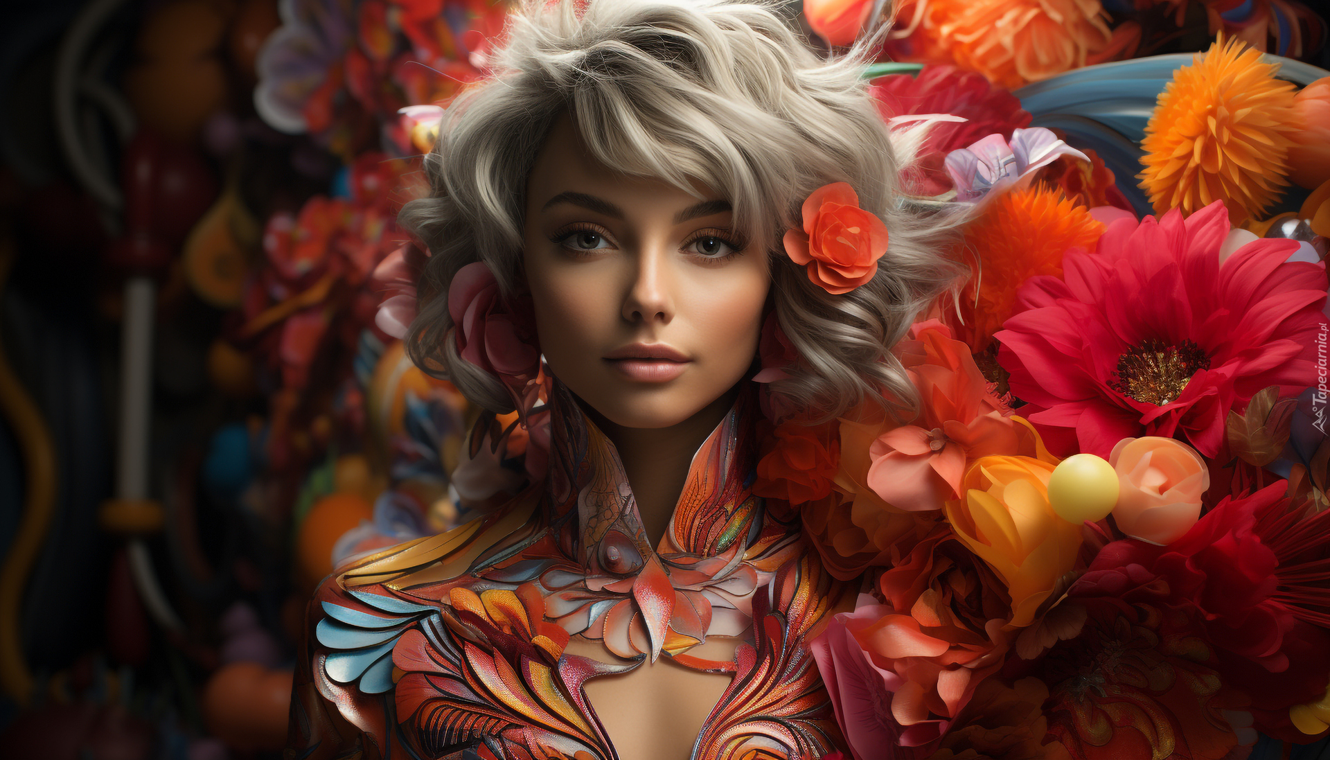Kobieta, Kolorowe, Kwiaty, 2D