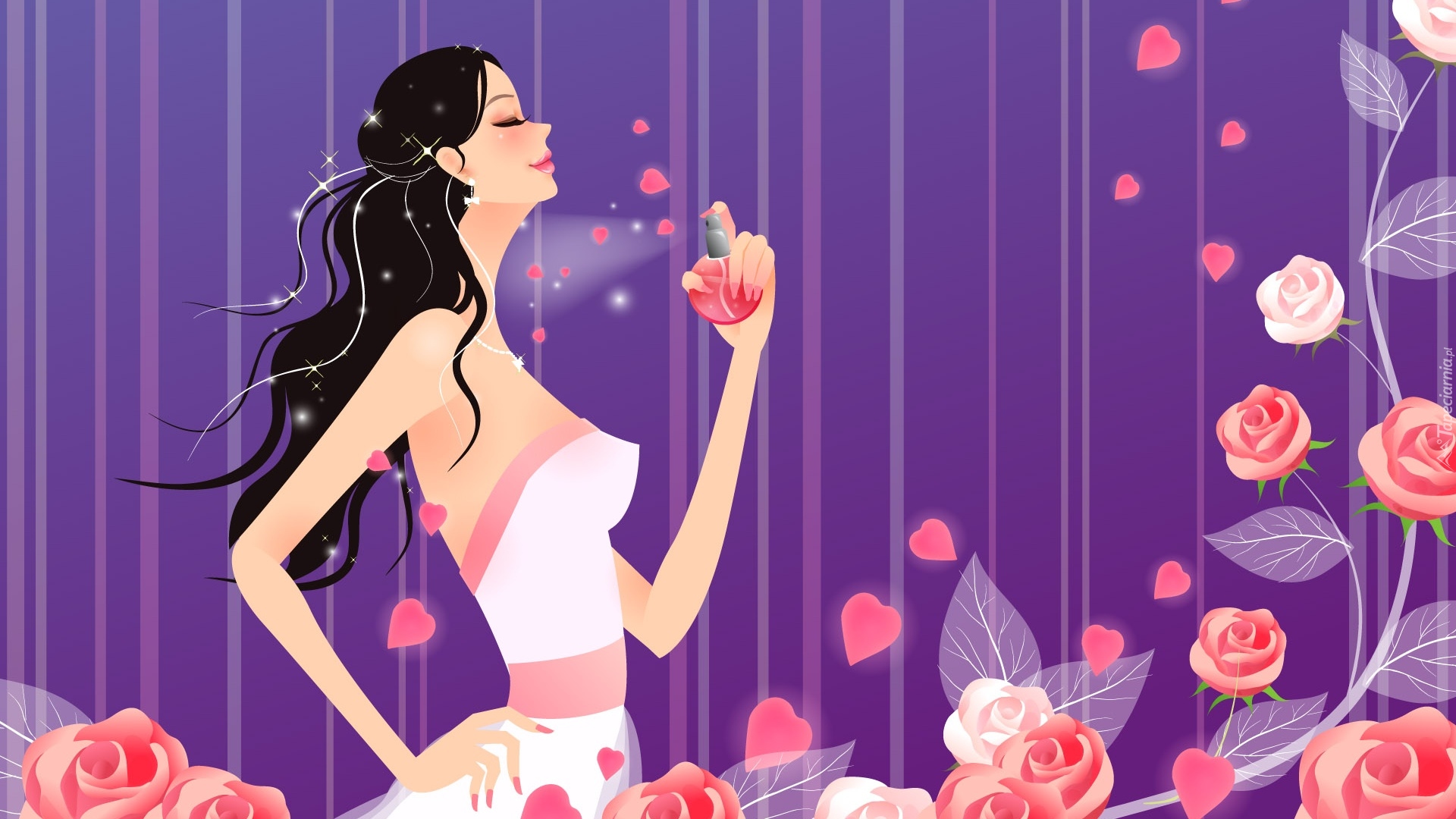 Grafika 2D, Kobieta, Perfumy, Róże