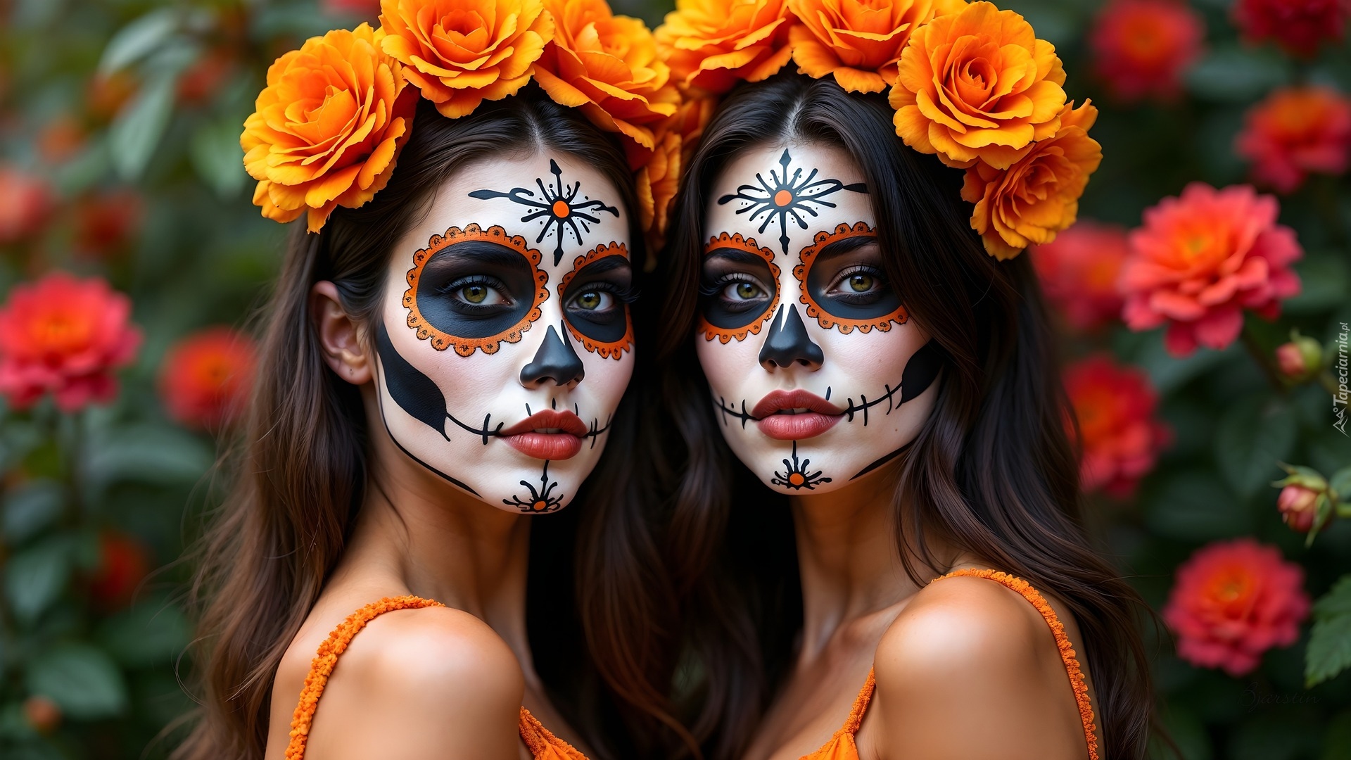 Kobiety, Twarz, Kwiaty, Bodypainting