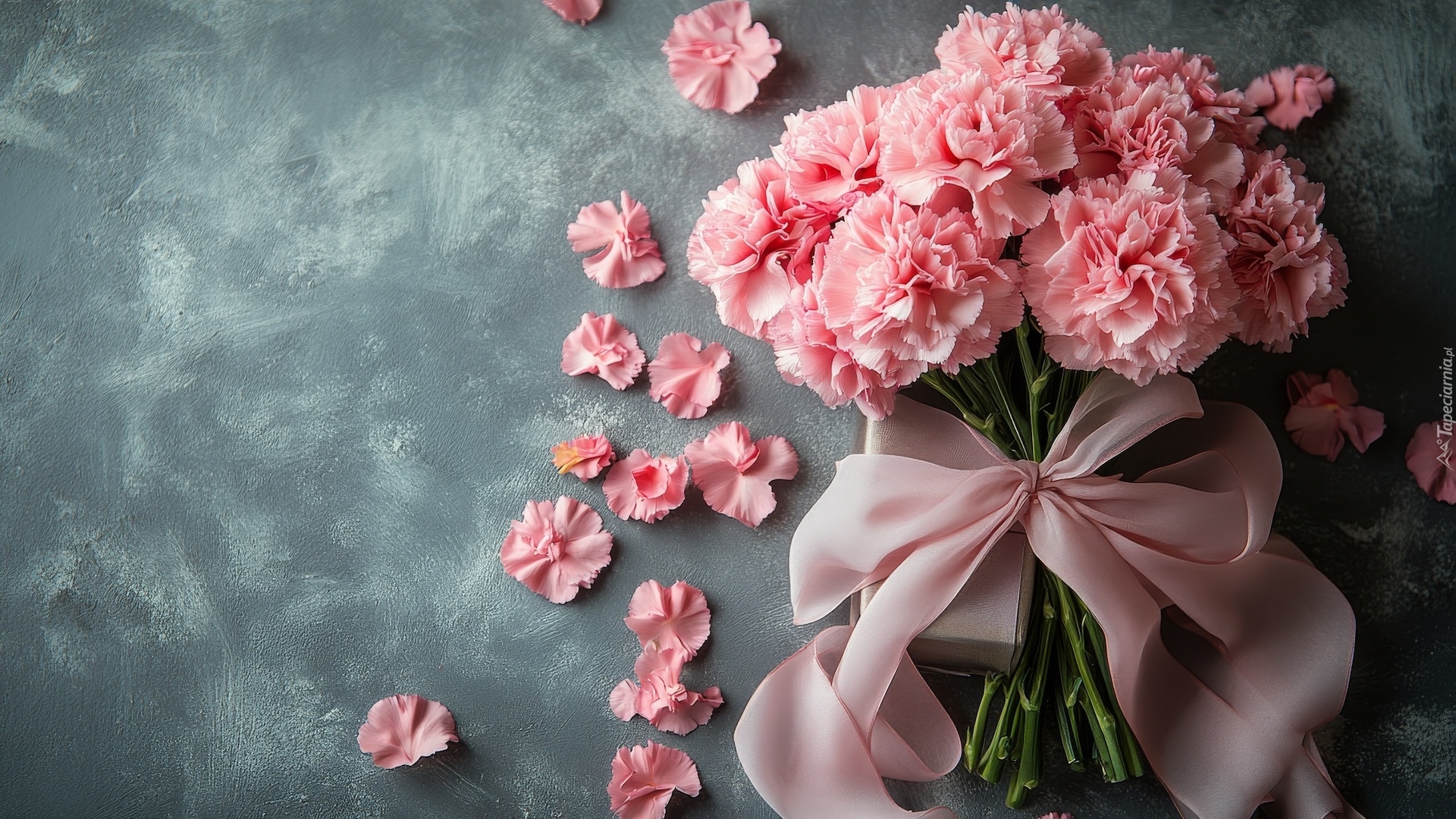 Kwiaty, Goździki, Wiązanka, Wstążka, Kokarda, Prezent