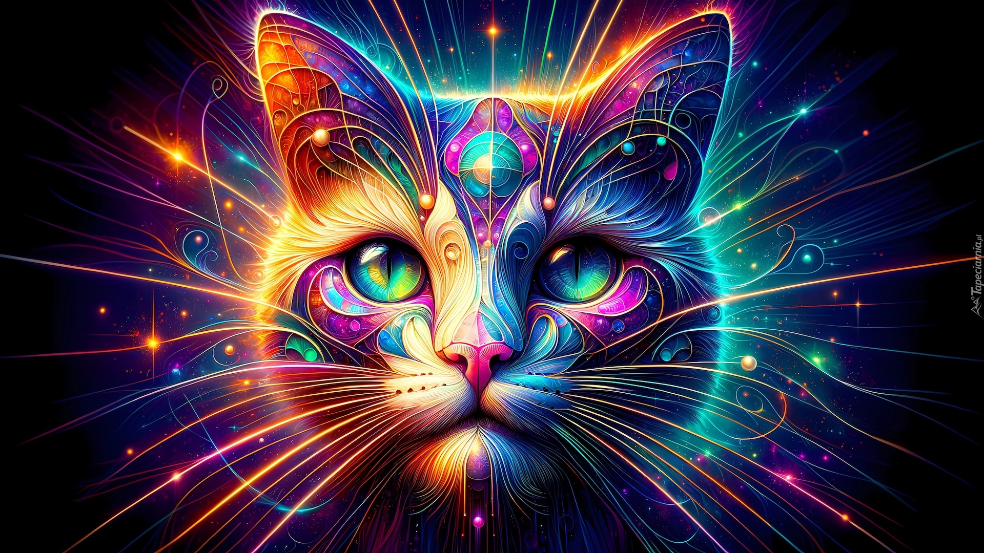 Kot, Głowa, Wąsy, Linie, Kolorowe, Grafika