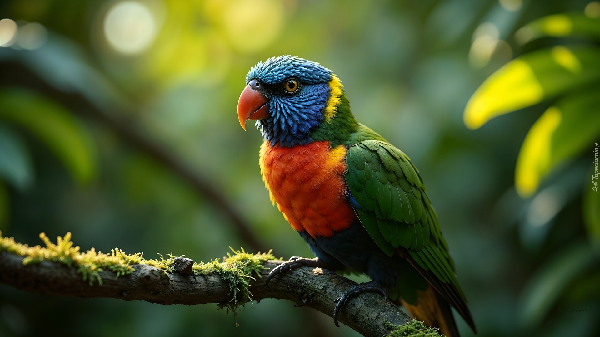 Ptak, Papuga, Lorysa górska, Gałąź