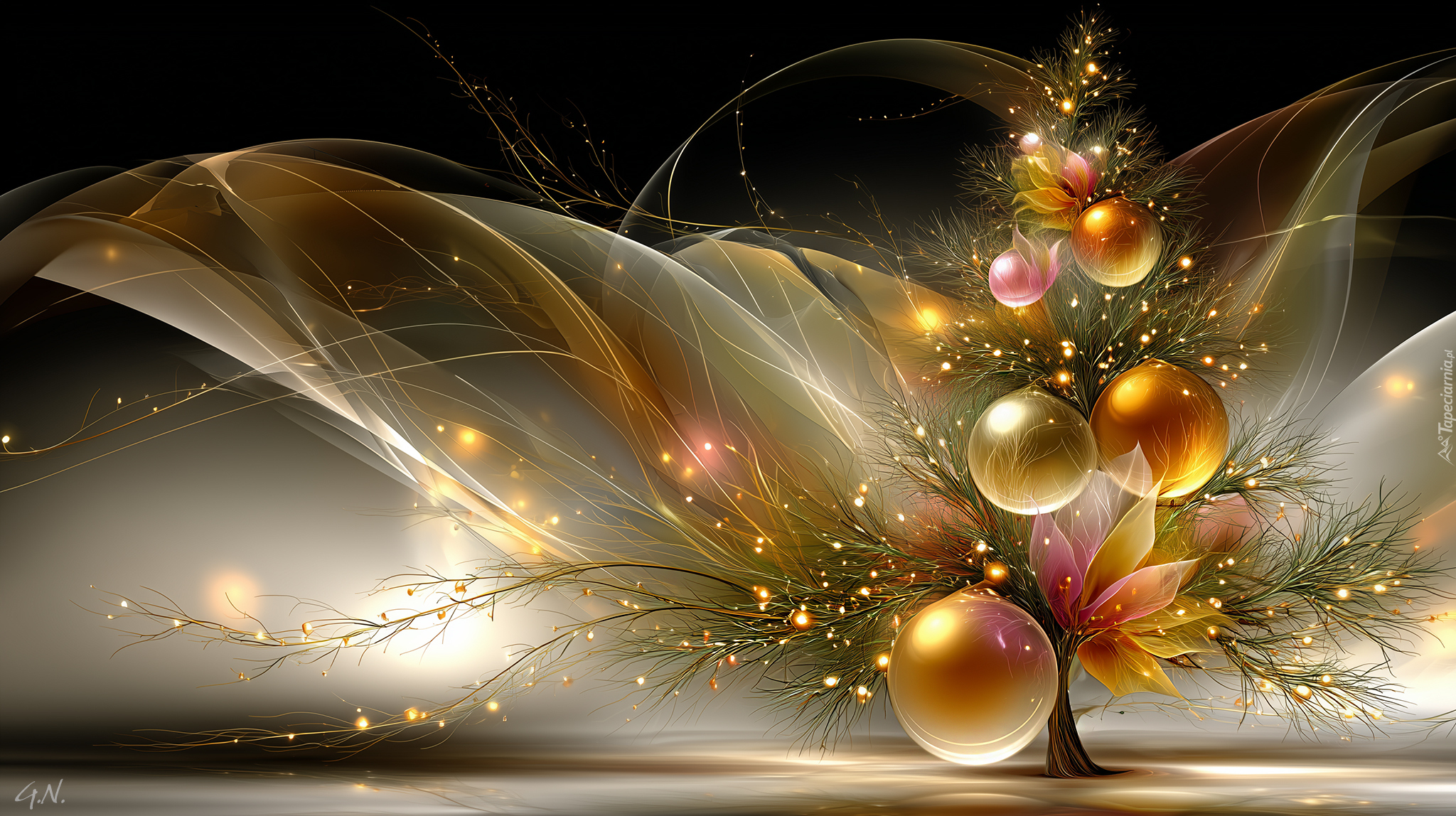 Boże Narodzenie, Choinka, Bombki, Grafika, AI