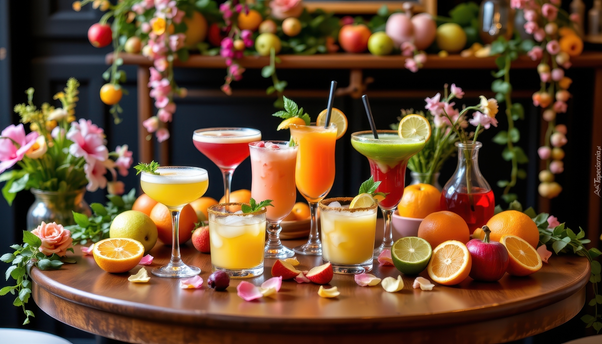 Drinki, Kieliszki, Szklanki, Owoce, Stół