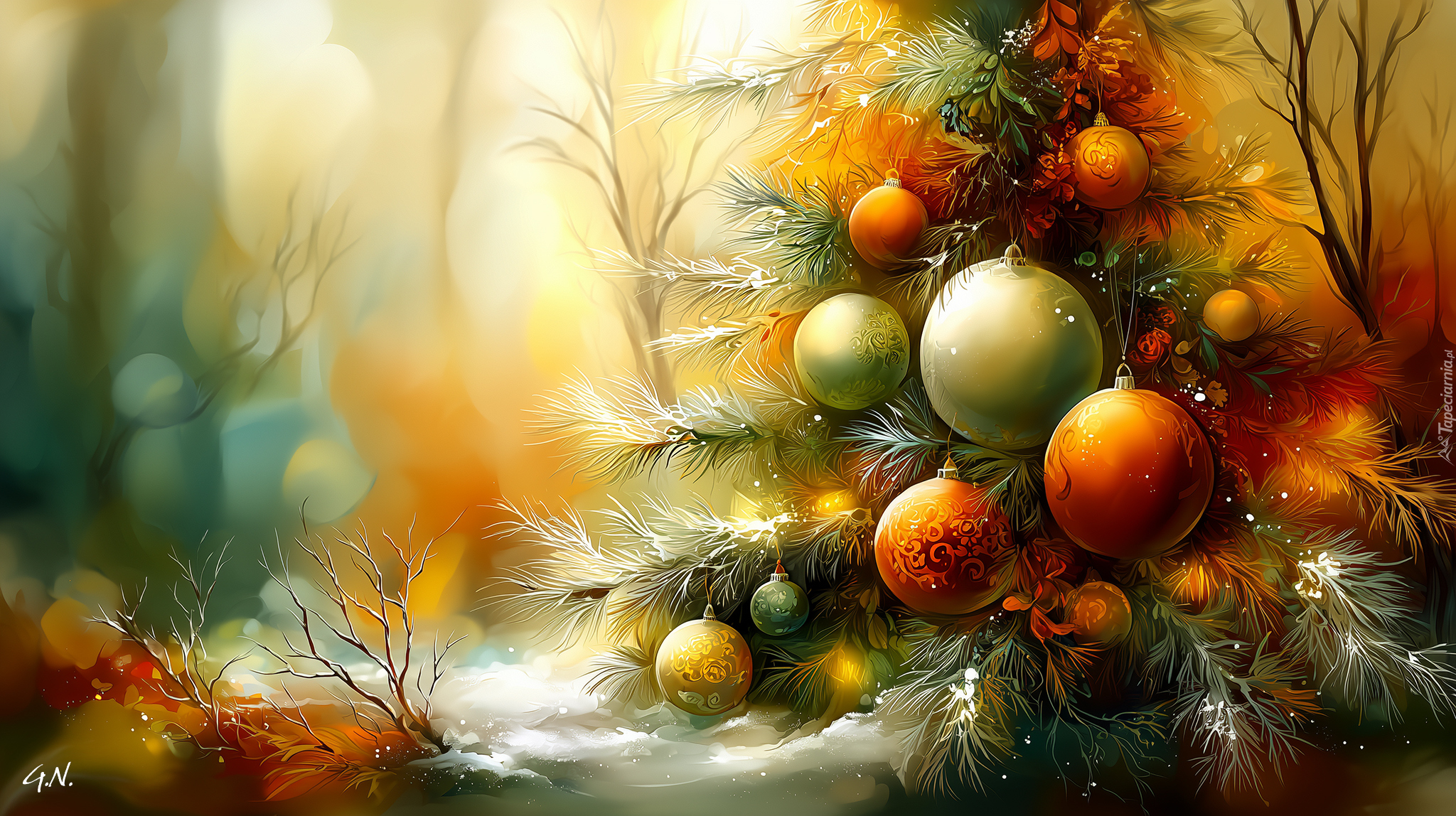 Choinka, Duże, Bombki, Grafika AI, Boże Narodzenie