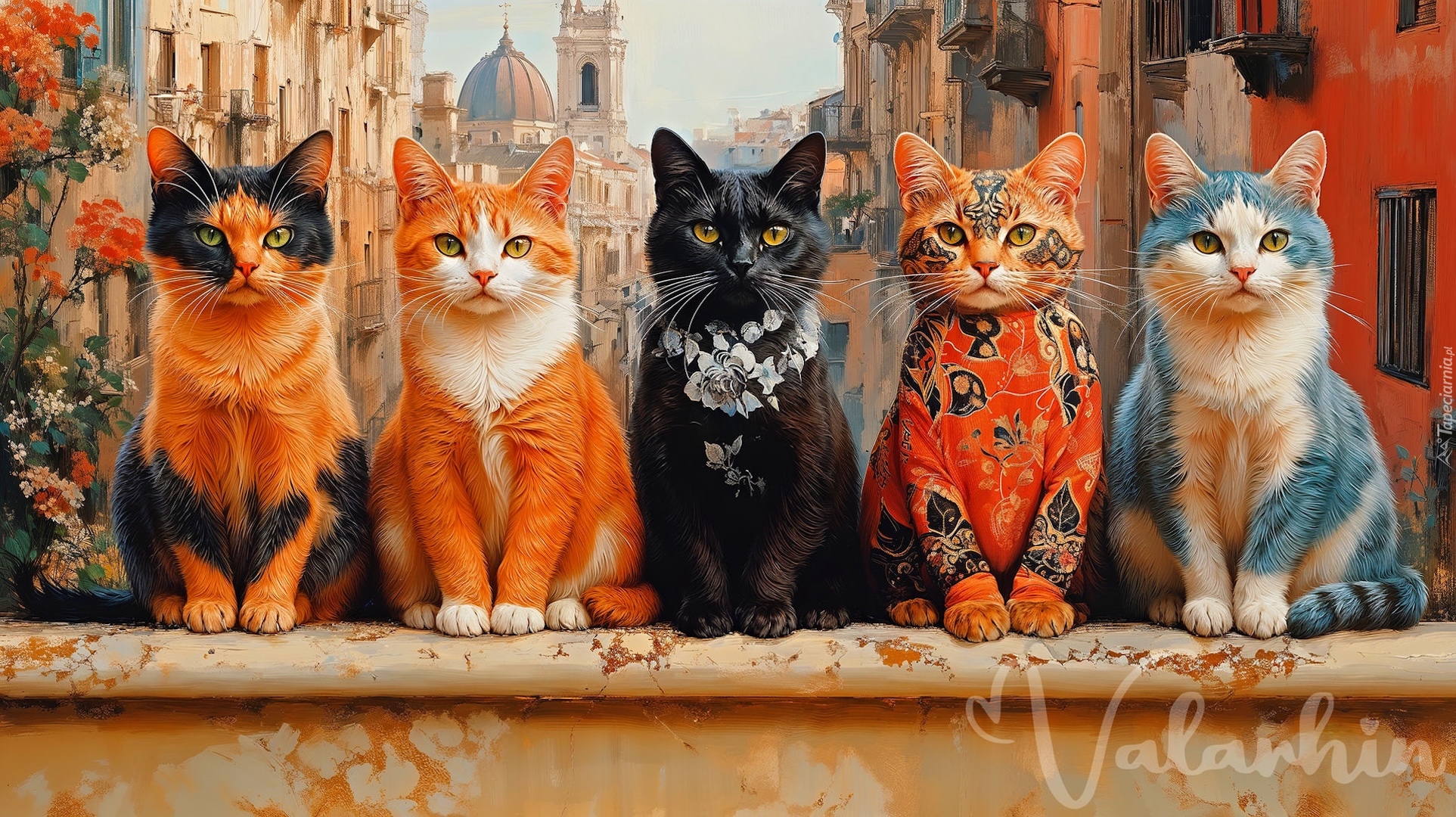 Koty, Kolorowe, Murek, Domy, Grafika
