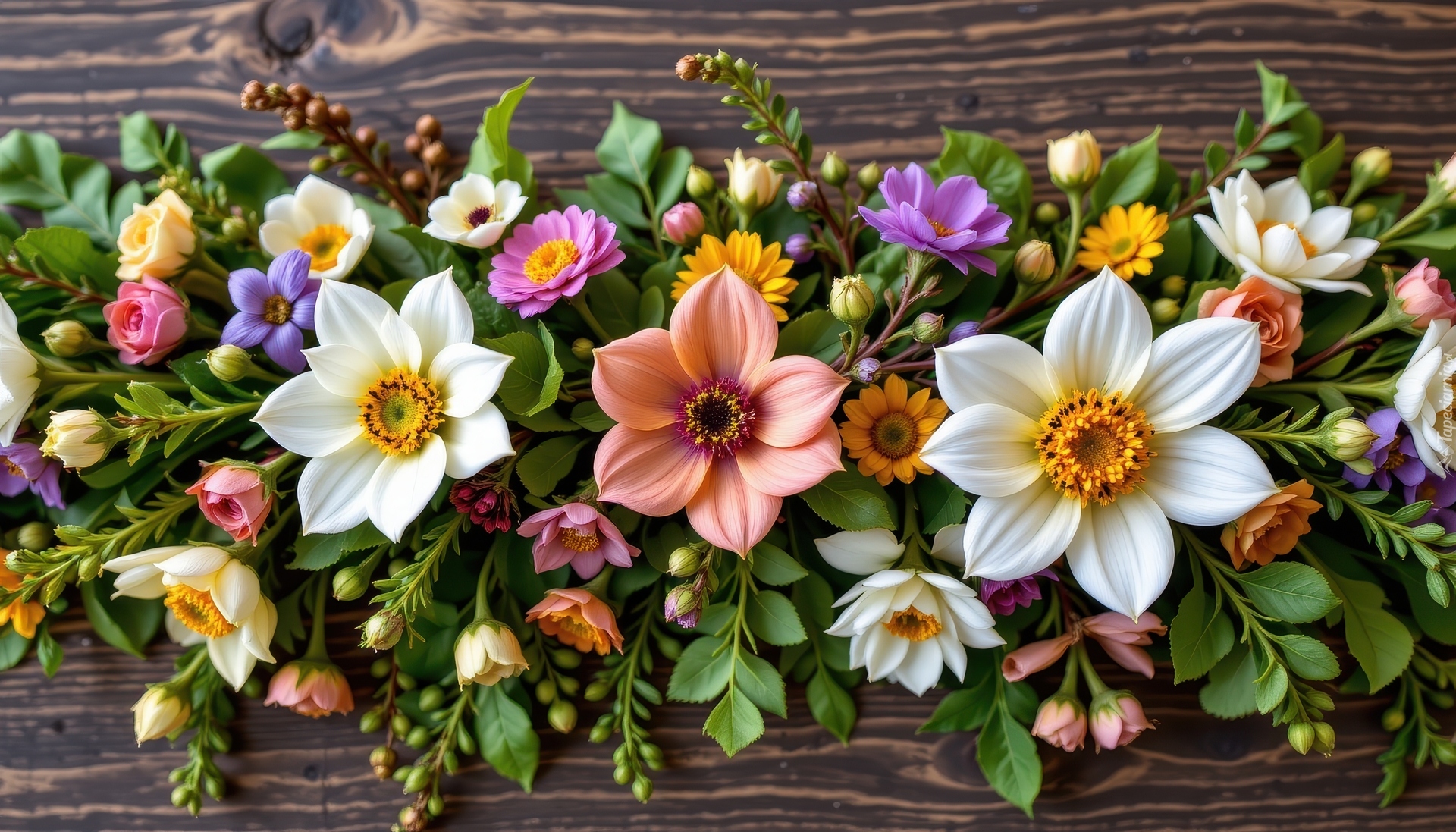 Kolorowe, Kwiaty, Listki, Deski