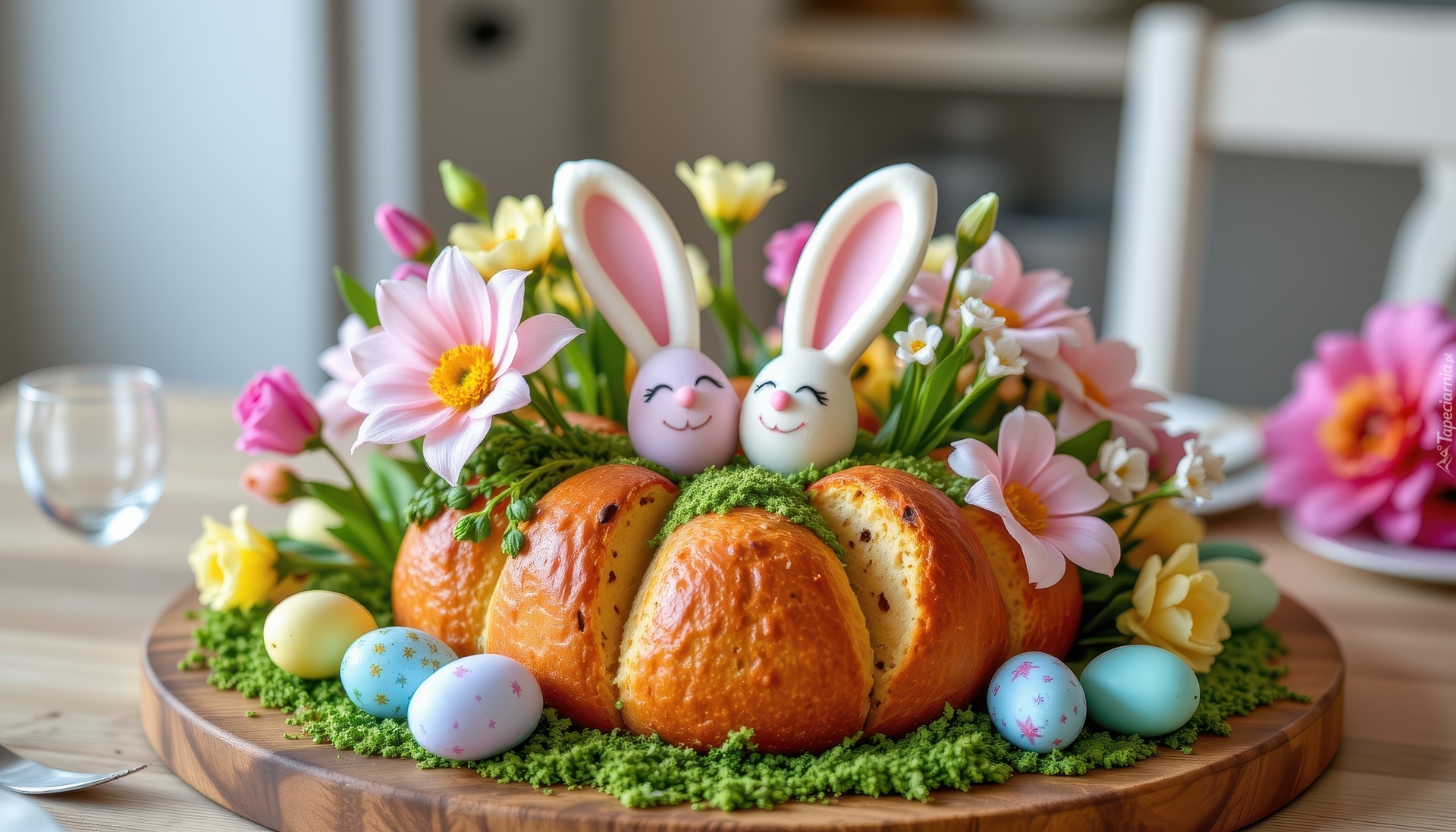 Wielkanocny, Chleb, Pisanki, Kwiaty, Grafika AI