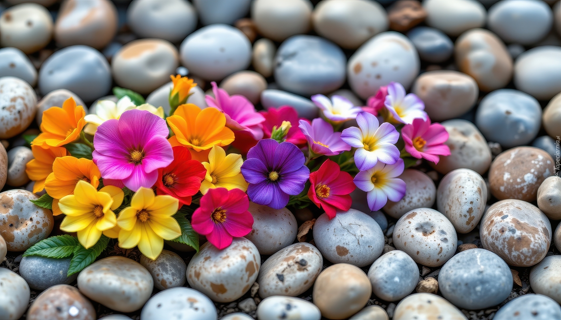 Kolorowe, Rozkwitnięte, Kwiaty, Kamienie