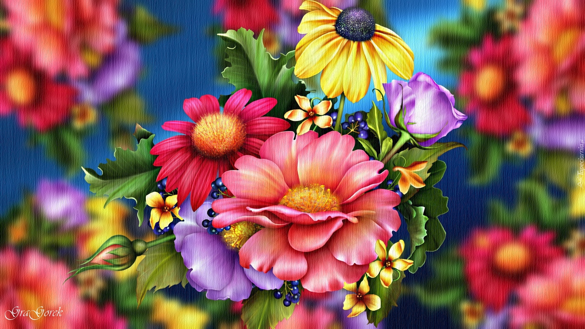 Kolorowe, Kwiaty, 2D, Grafika