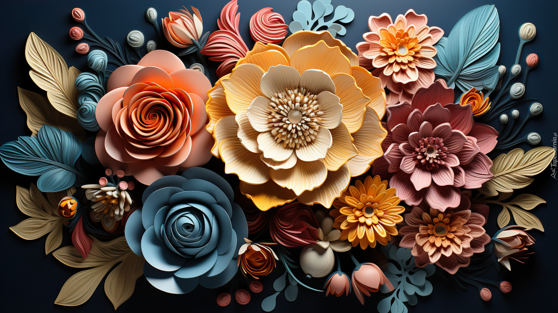 Kwiaty, Bukiet, Kolorowe, Liście, Grafika, 2D