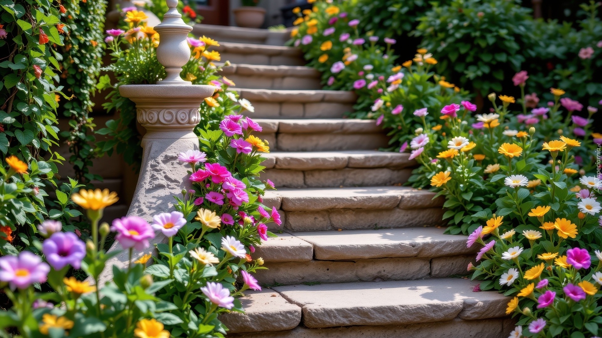 Kolorowe, Kwiaty, Schody