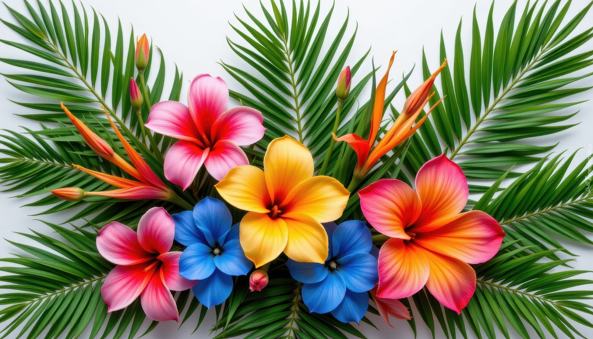 Kolorowe, Kwiaty, Zielone, Liście