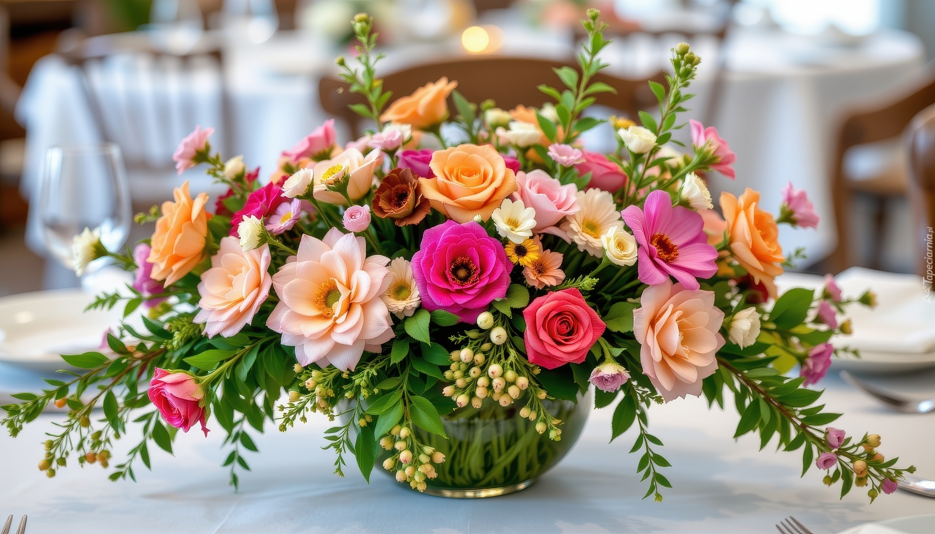 Kolorowe, Kwiaty, Bukiet, Stół, Grafika AI