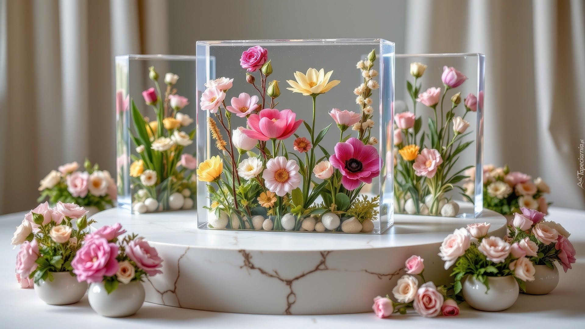 Podium, Kolorowe, Kwiaty, Bukiety, Wazony