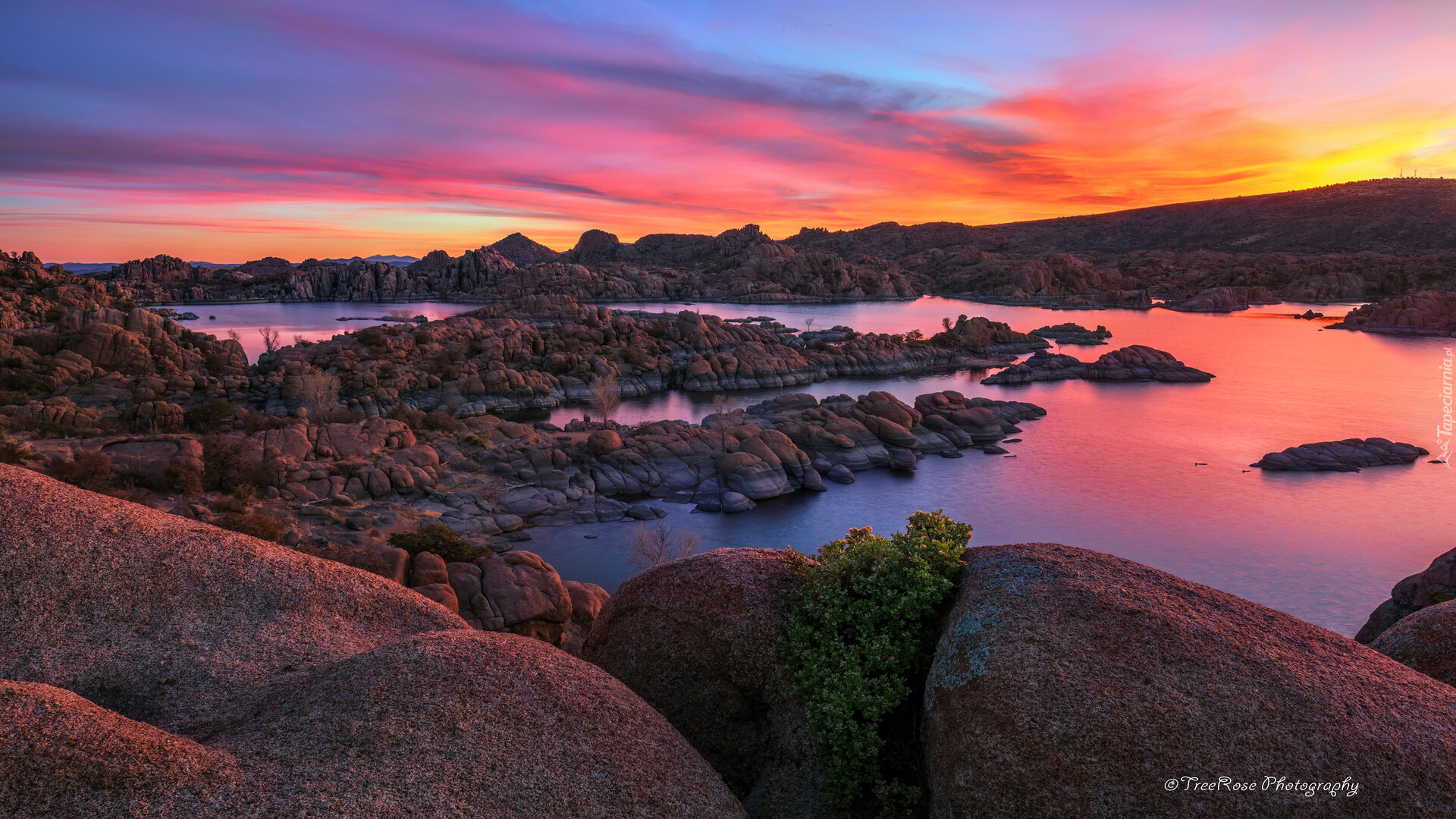 Wschód słońca, Skały, Jezioro, Watson Lake, Prescott, Arizona, Stany Zjednoczone