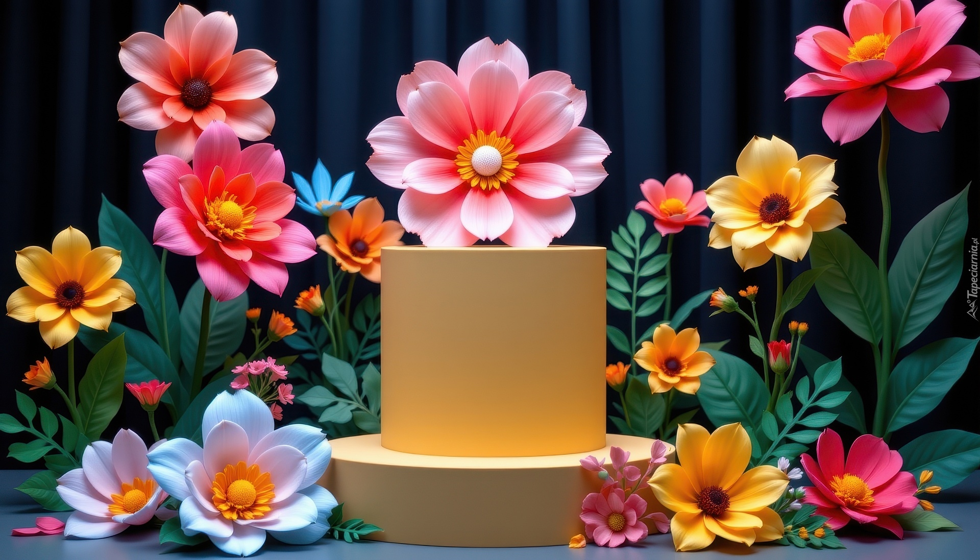 Kolorowe, Papierowe, Kwiaty, Podium, Grafika AI