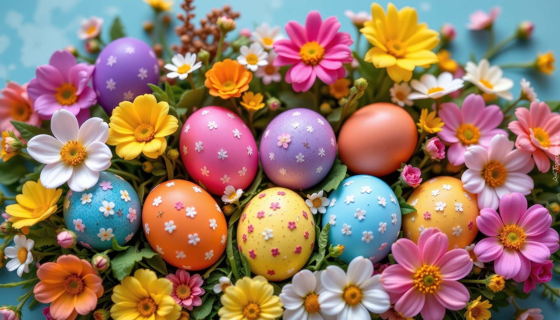 Wielkanoc, Pisanki, Kolorowe, Kwiaty, Grafika AI