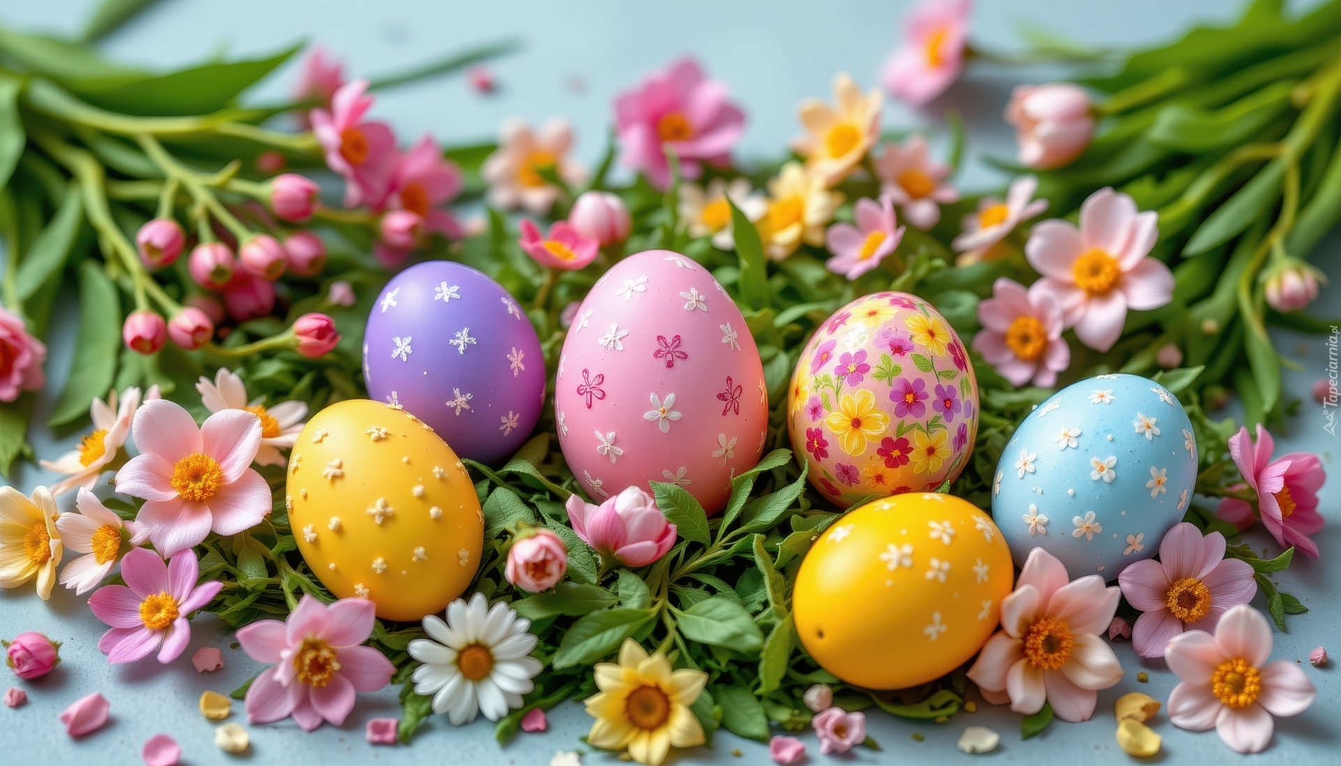 Wielkanoc, Pisanki, Jajka, Gałązki, Drobne, Kolorowe, Kwiaty