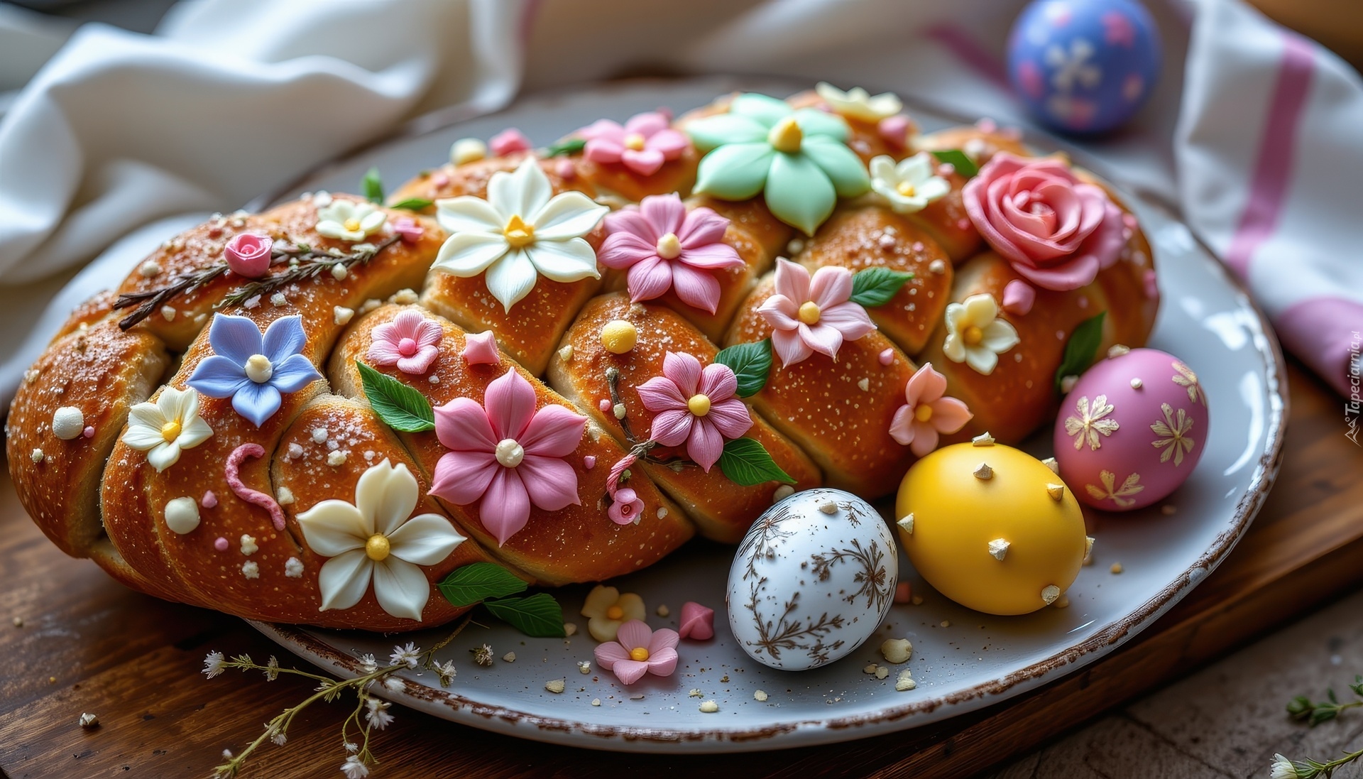 Świąteczny, Chleb, Kwiaty, Pisanki, Wielkanoc, Grafika AI
