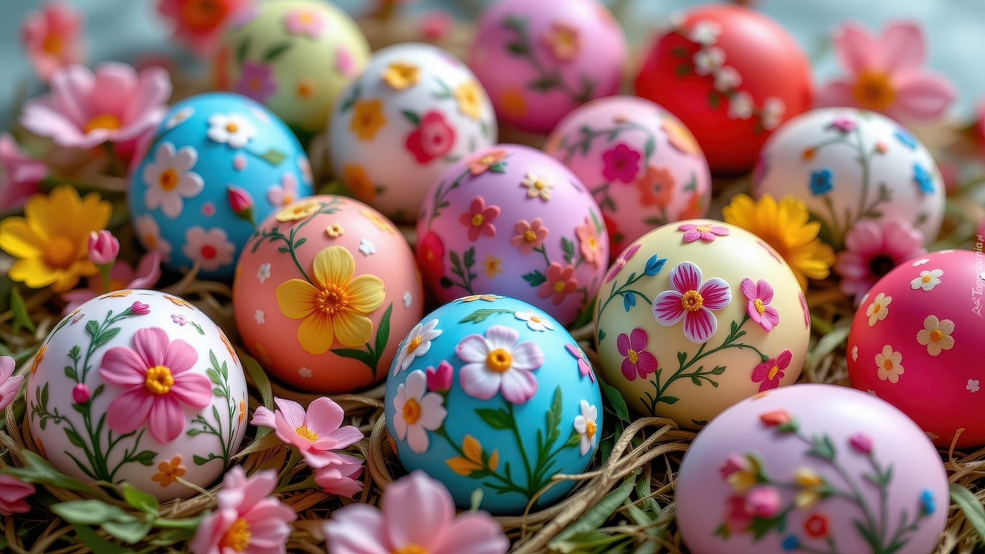 Wielkanoc, Kolorowe, Pisanki, Kwiaty