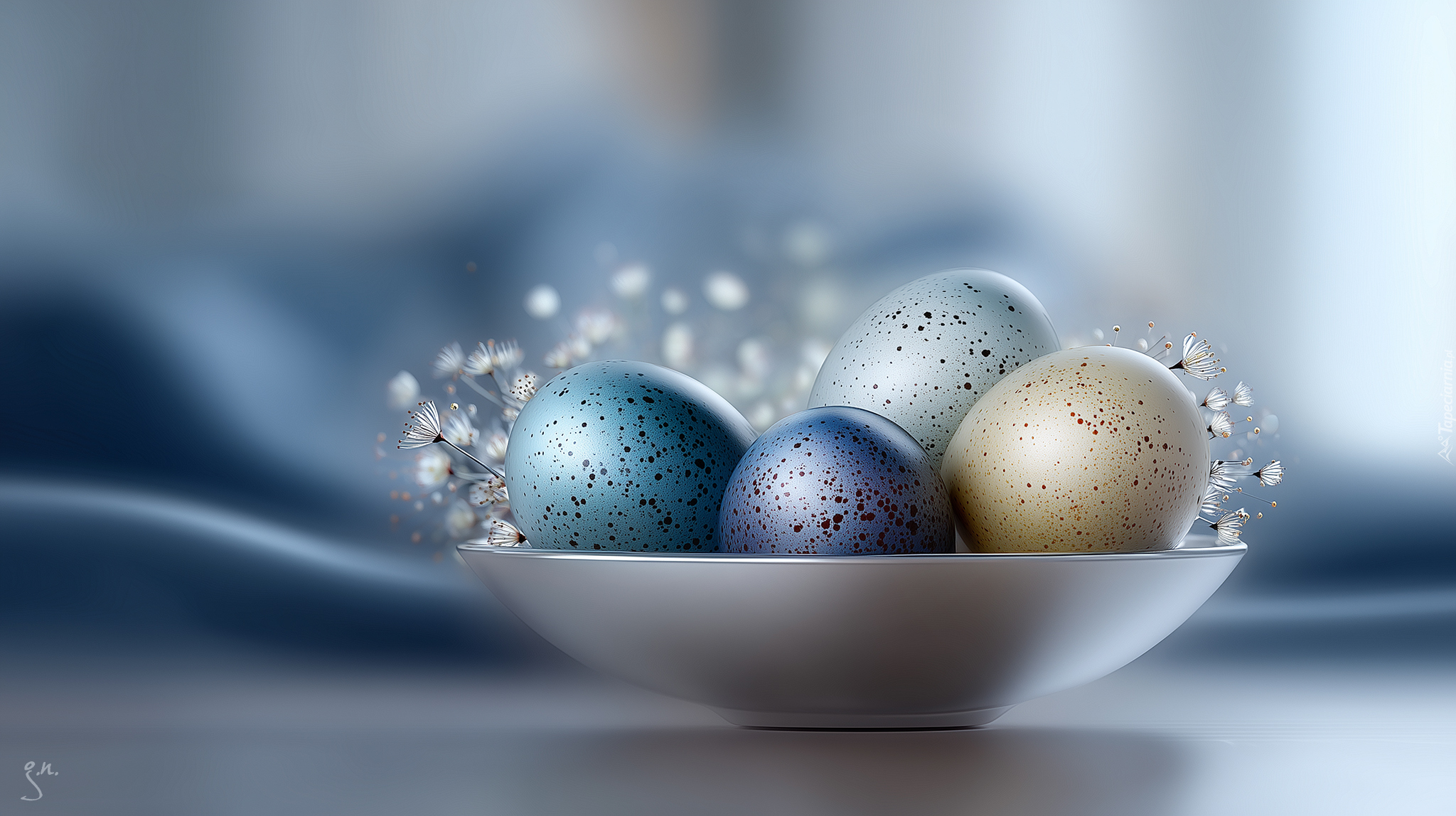 Wielkanoc, Pisanki, Miska, Białe, Kwiatki, Grafika AI