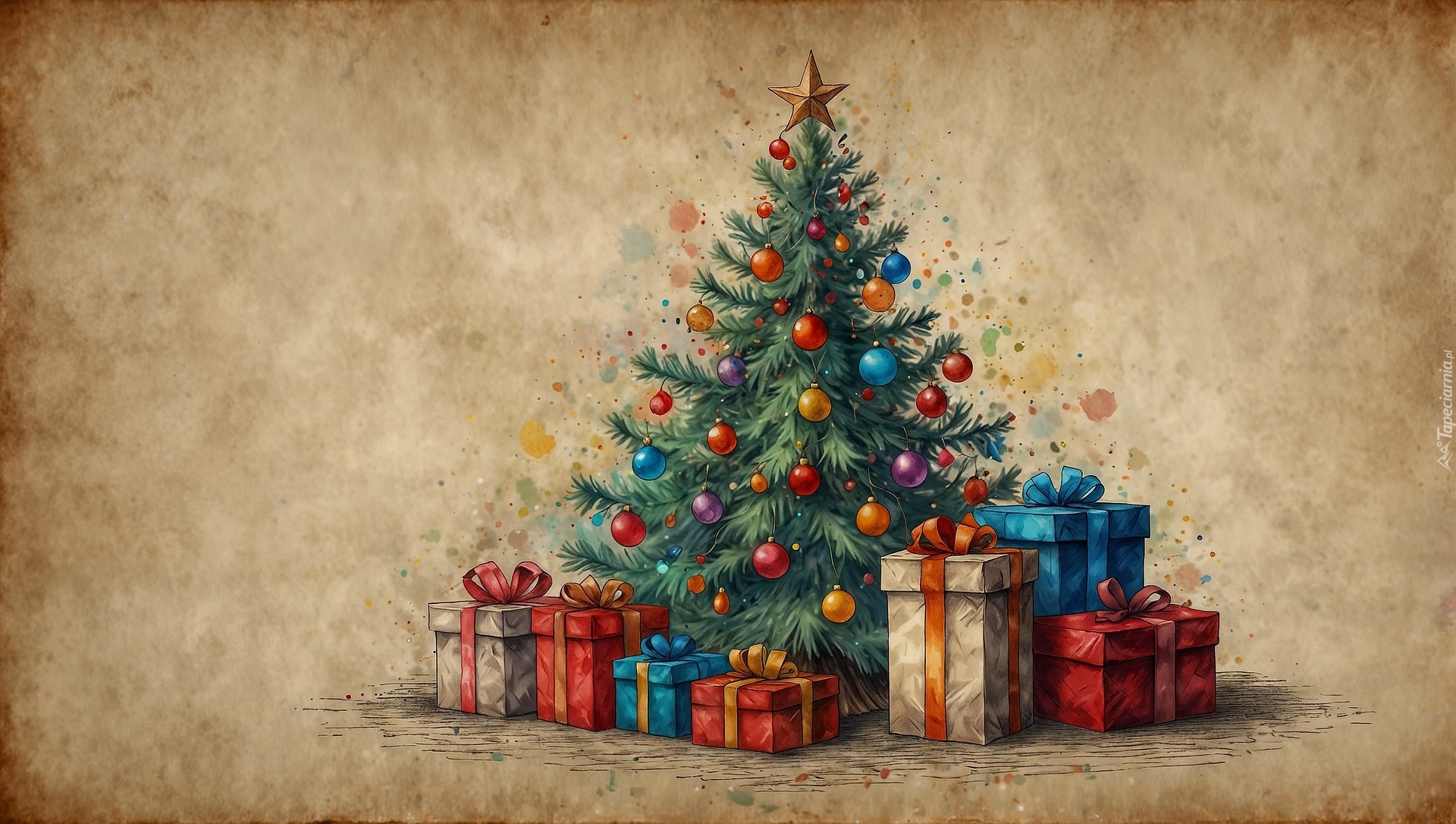 Boże Narodzenie, Choinka, Prezenty, Grafika AI