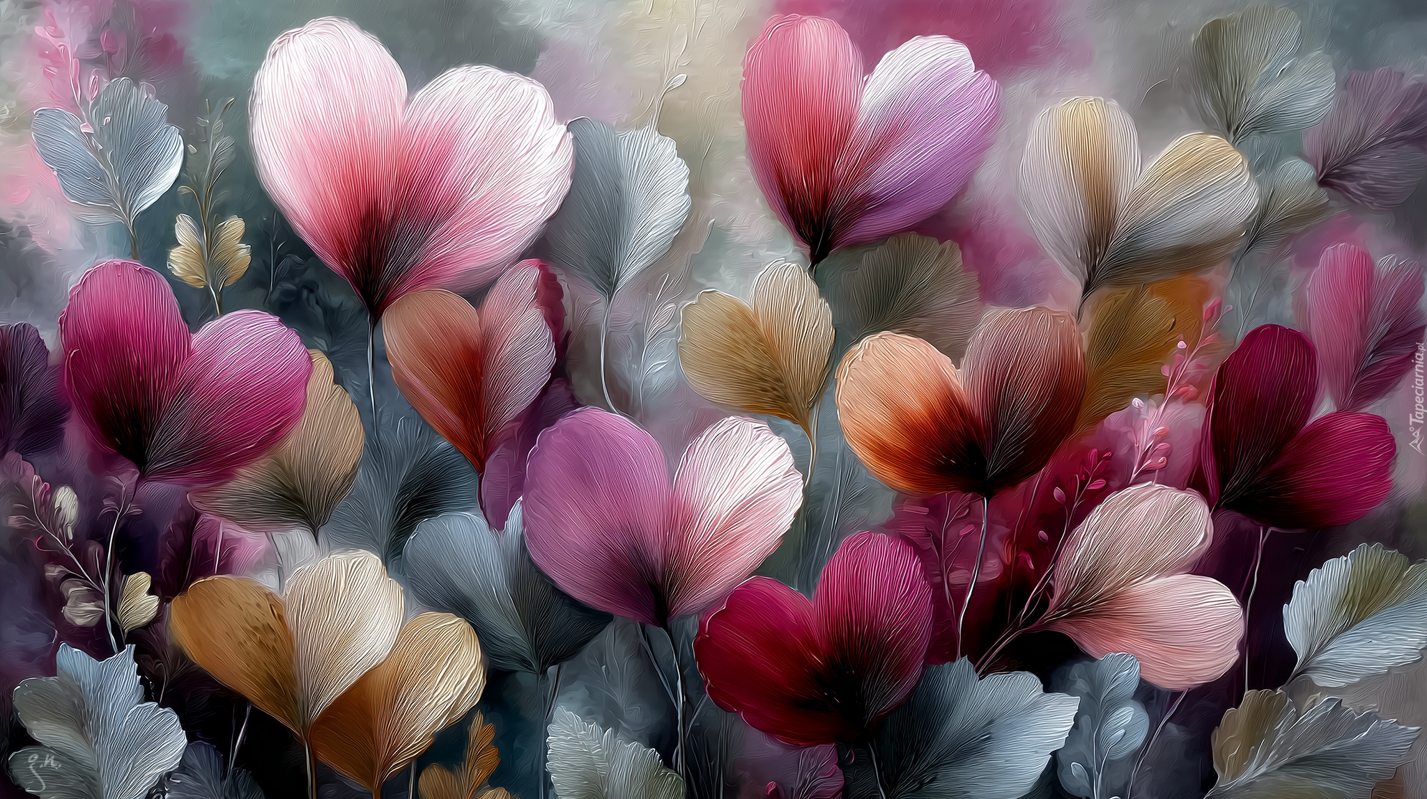 Kolorowe, Serduszka, Rośliny, Grafika AI