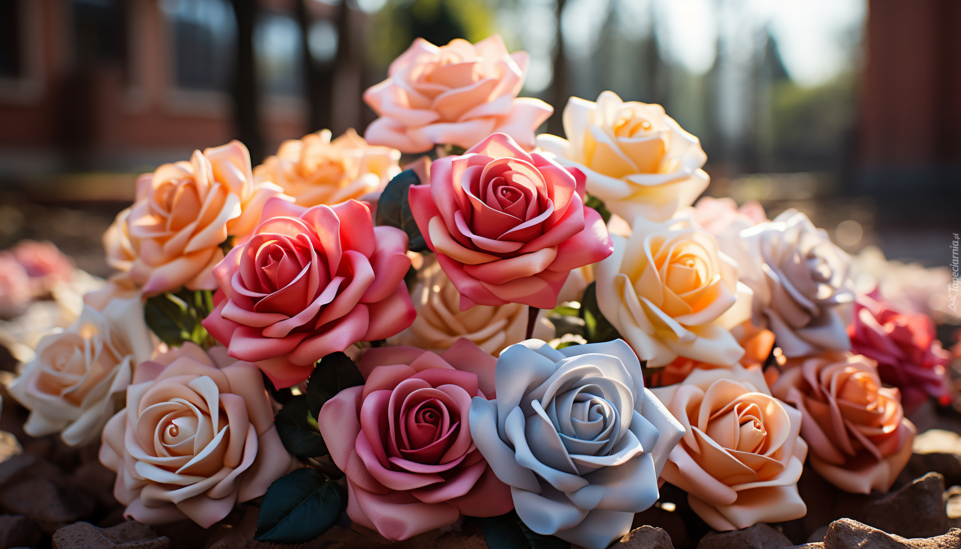 Różowe, Niebieskie, Kremowe, Róże