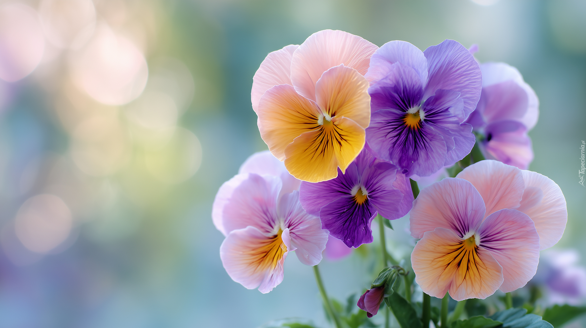 Kolorowe, Rozkwitnięte, Bratki, Kwiaty, Grafika AI