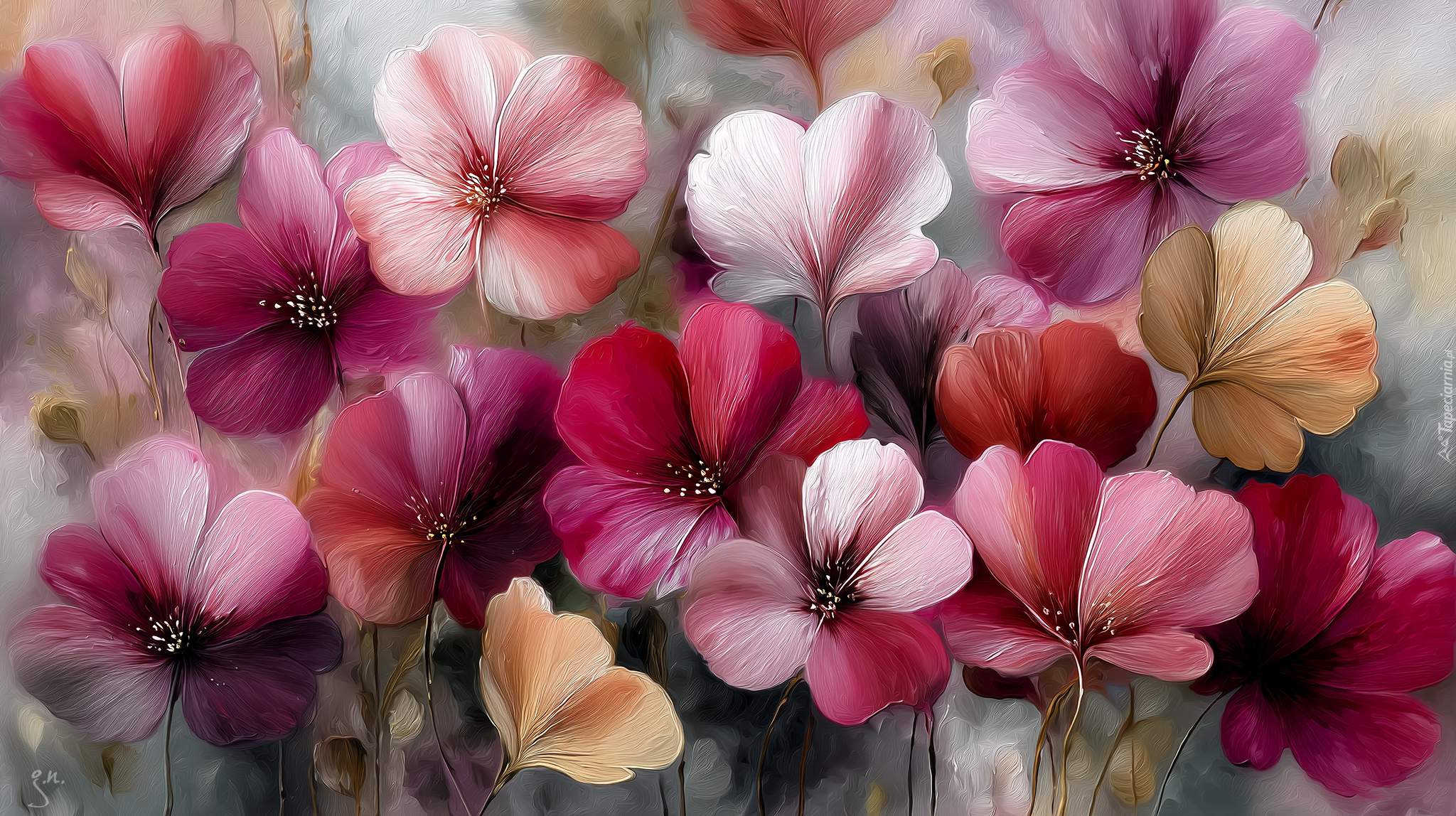 Kwiaty, Kolorowe, Różowe, Grafika AI