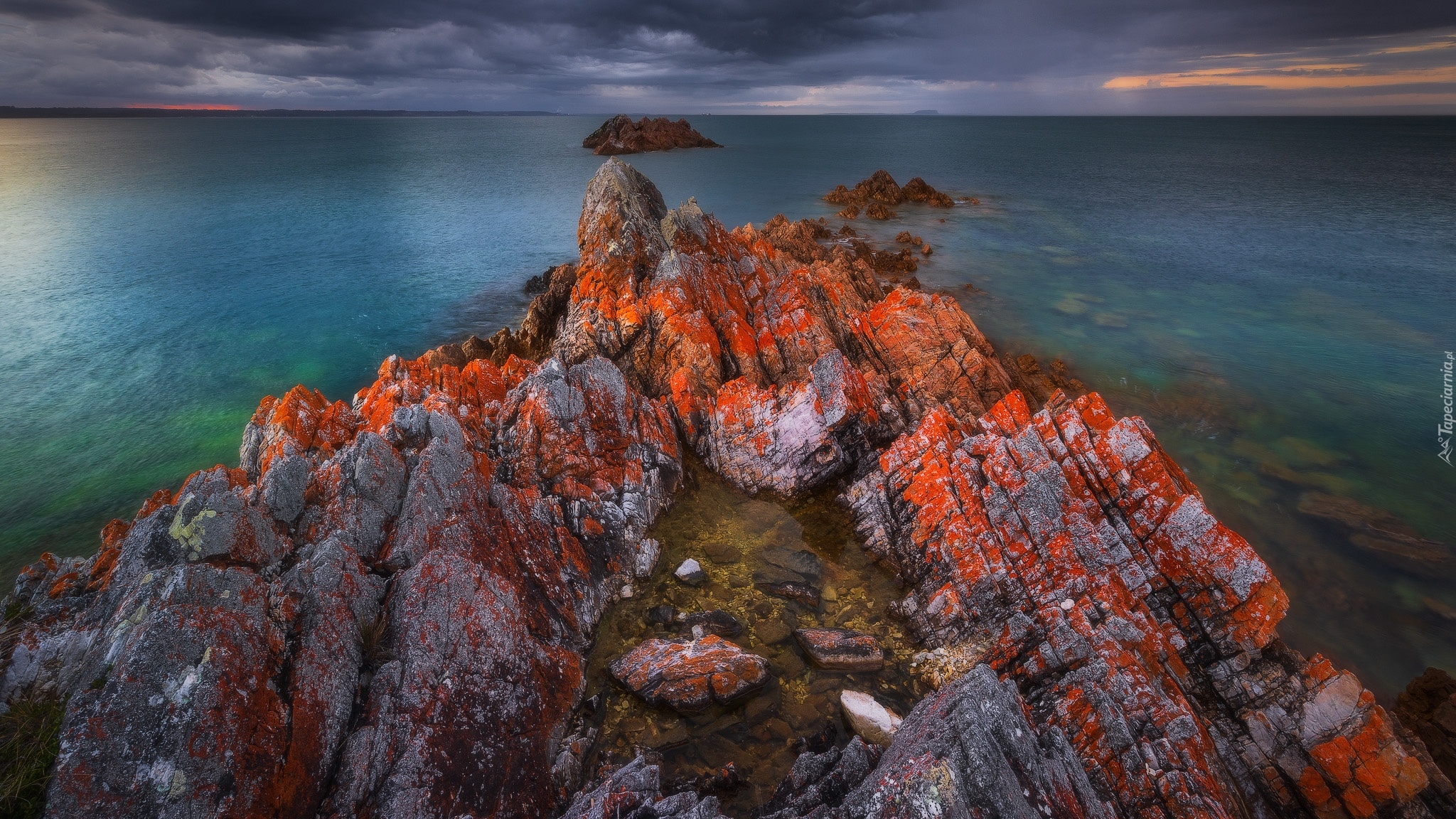 Australia, Tasmania, Rocky Cape, Morze, Skały, Kolorowe, Chmury