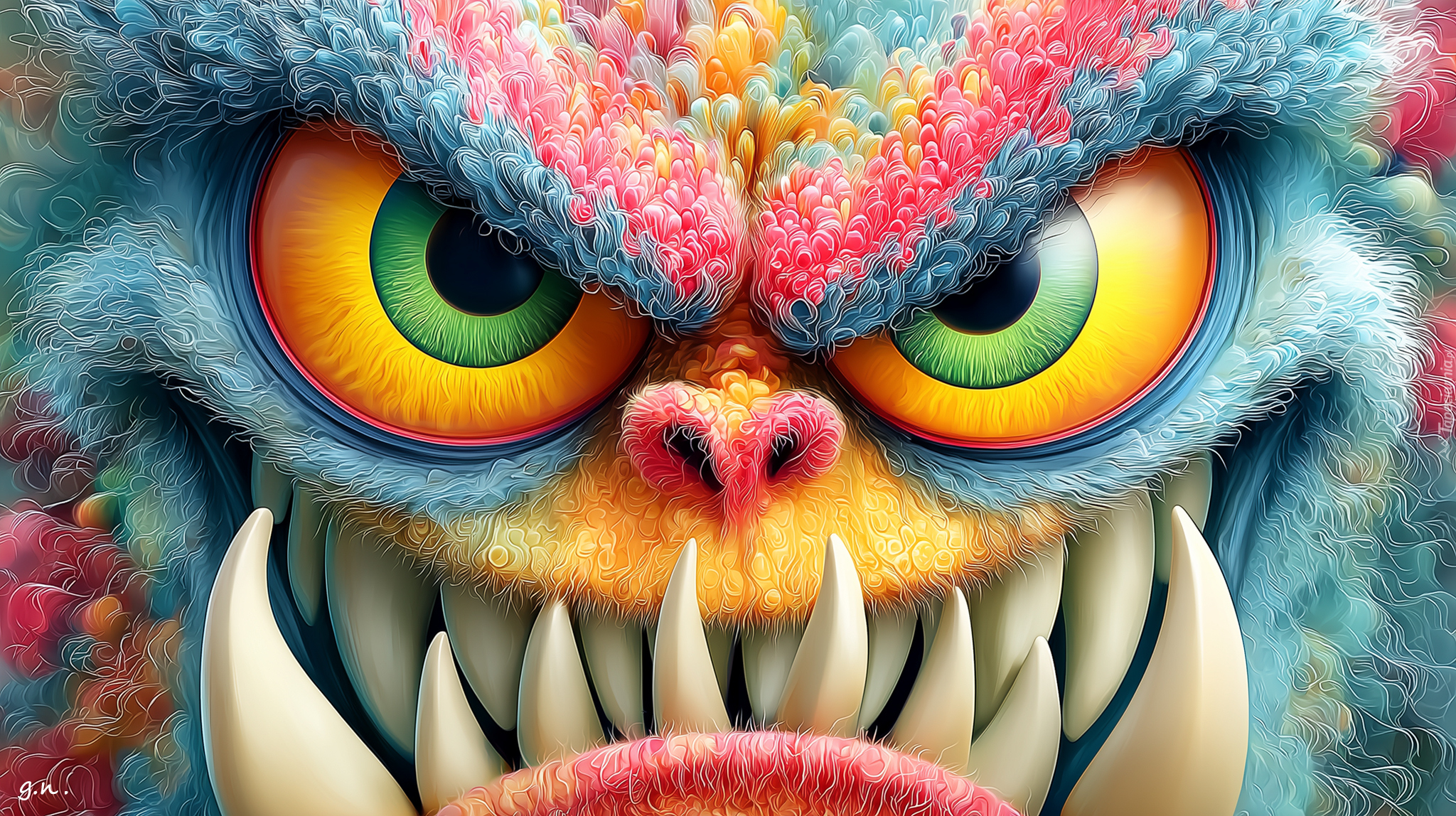 Kolorowy, Groźny, Stwór, Zęby, Grafika AI