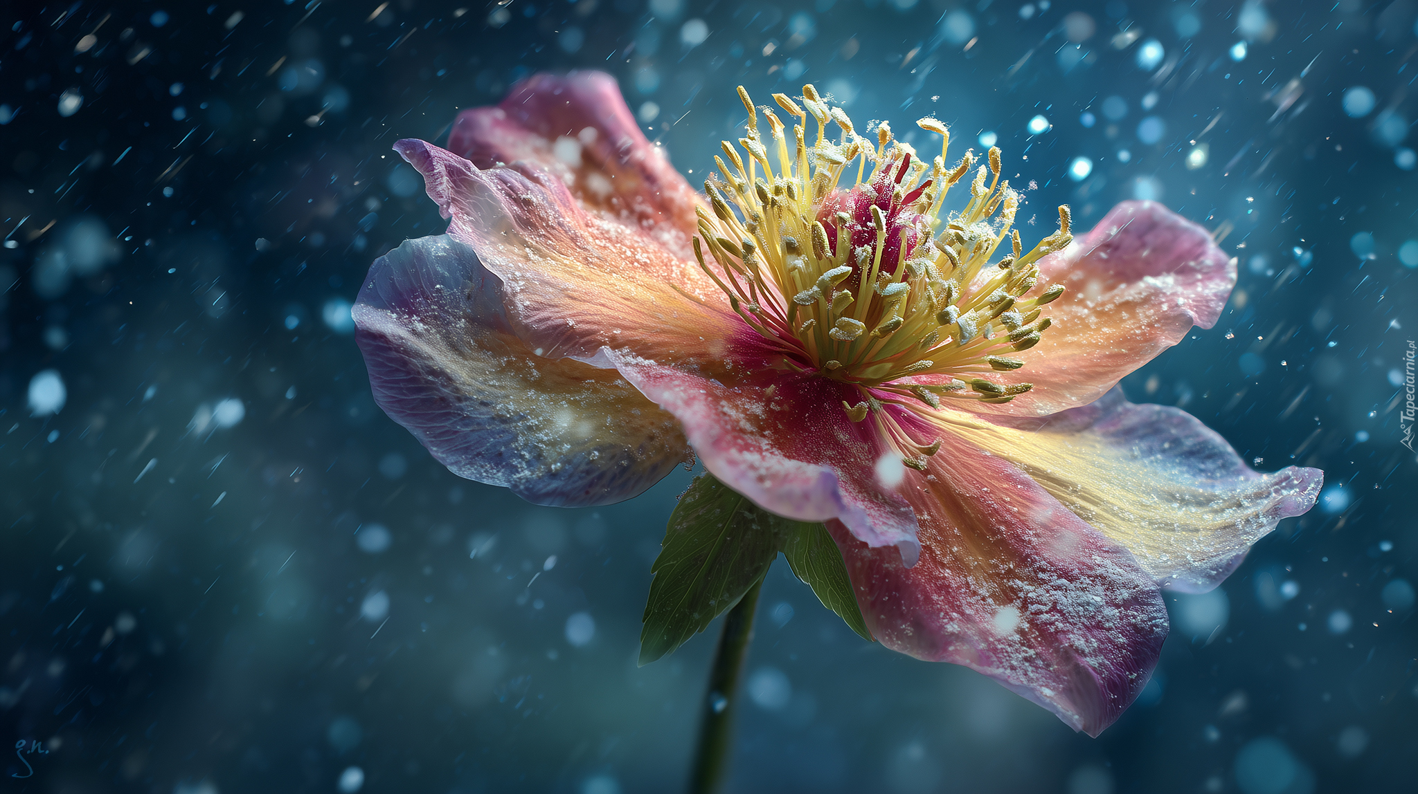 Kolorowy, Kwiat, Śnieg, Grafika AI