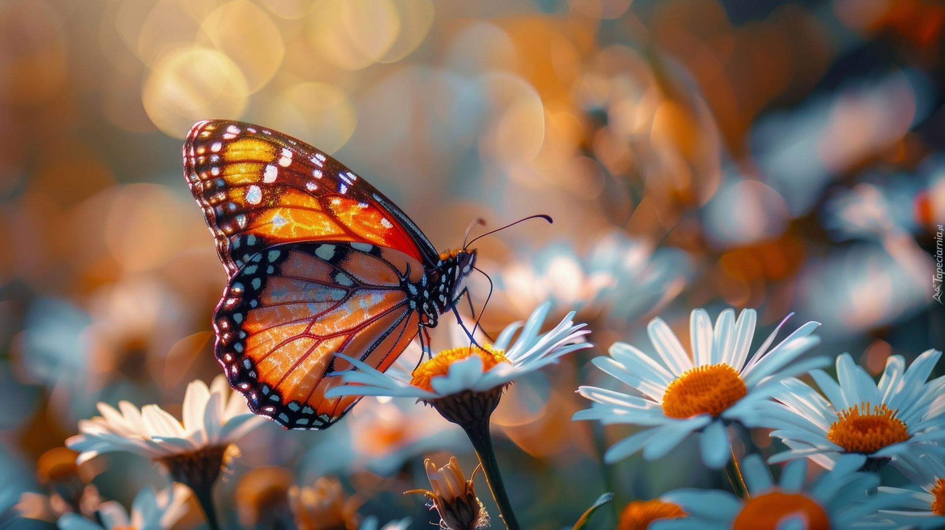 Kolorowy Motyl Na Bia ych Kwiatach