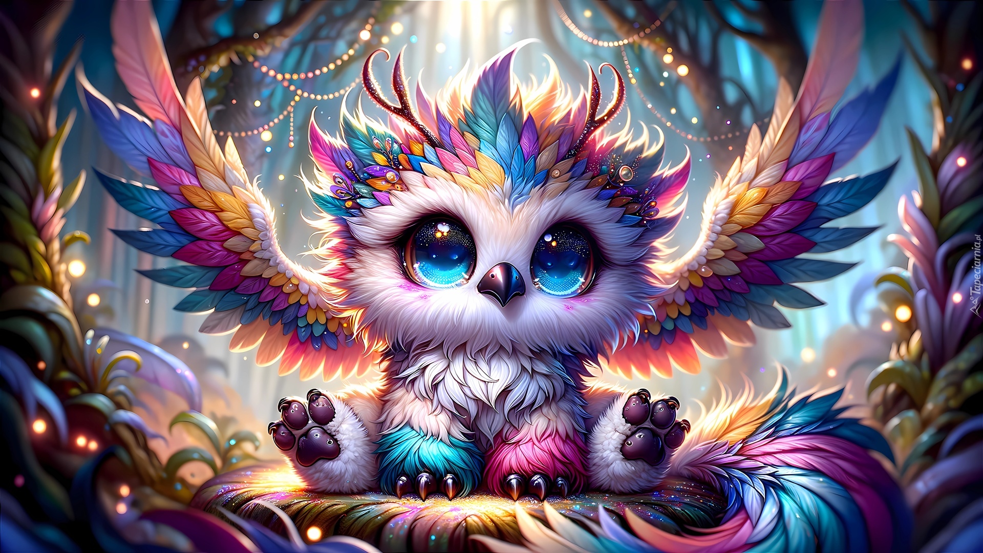 Kolorowy, Ptak, Duże, Oczy, Grafika AI