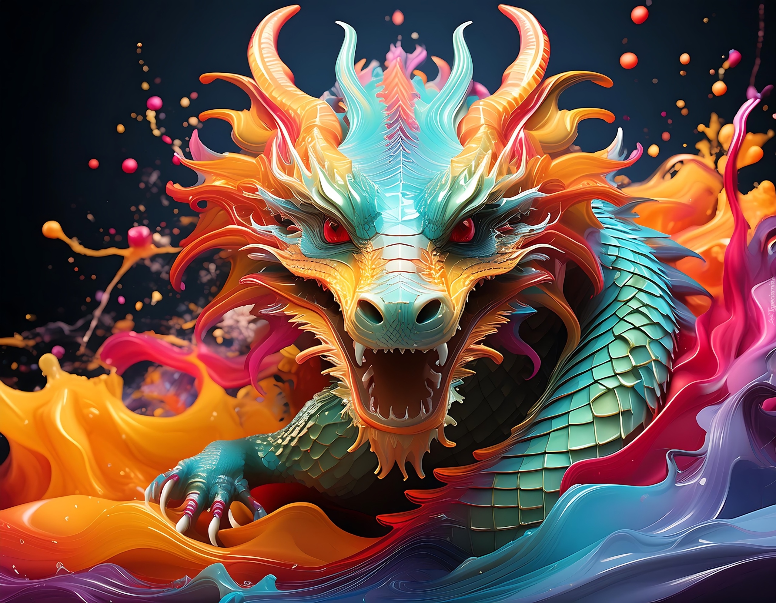 Smok, Kolorowy, AI, Fantasy