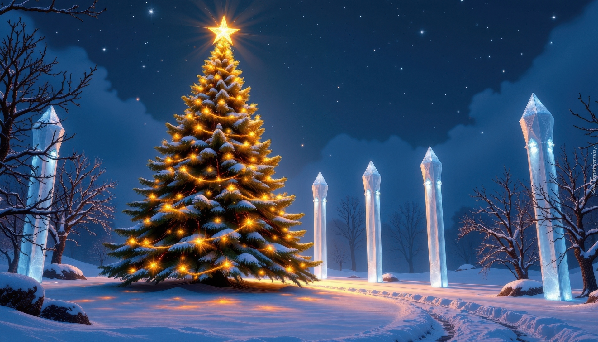 Boże Narodzenie, Choinka, Kolumny, Zima, AI